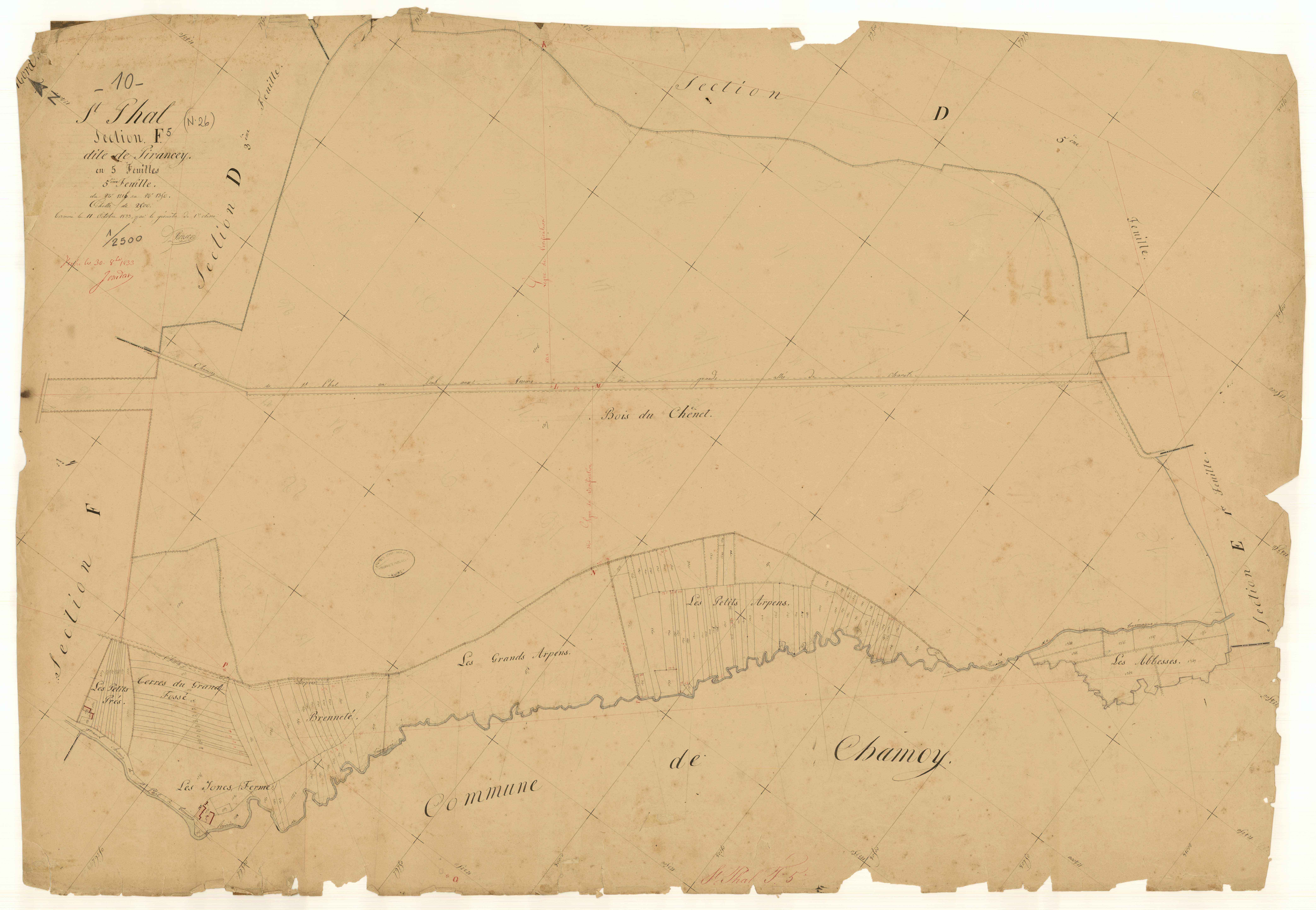 Saint-Phal, section F dite de Pirancey, feuille n° 5, parcelles n° 1216-1350