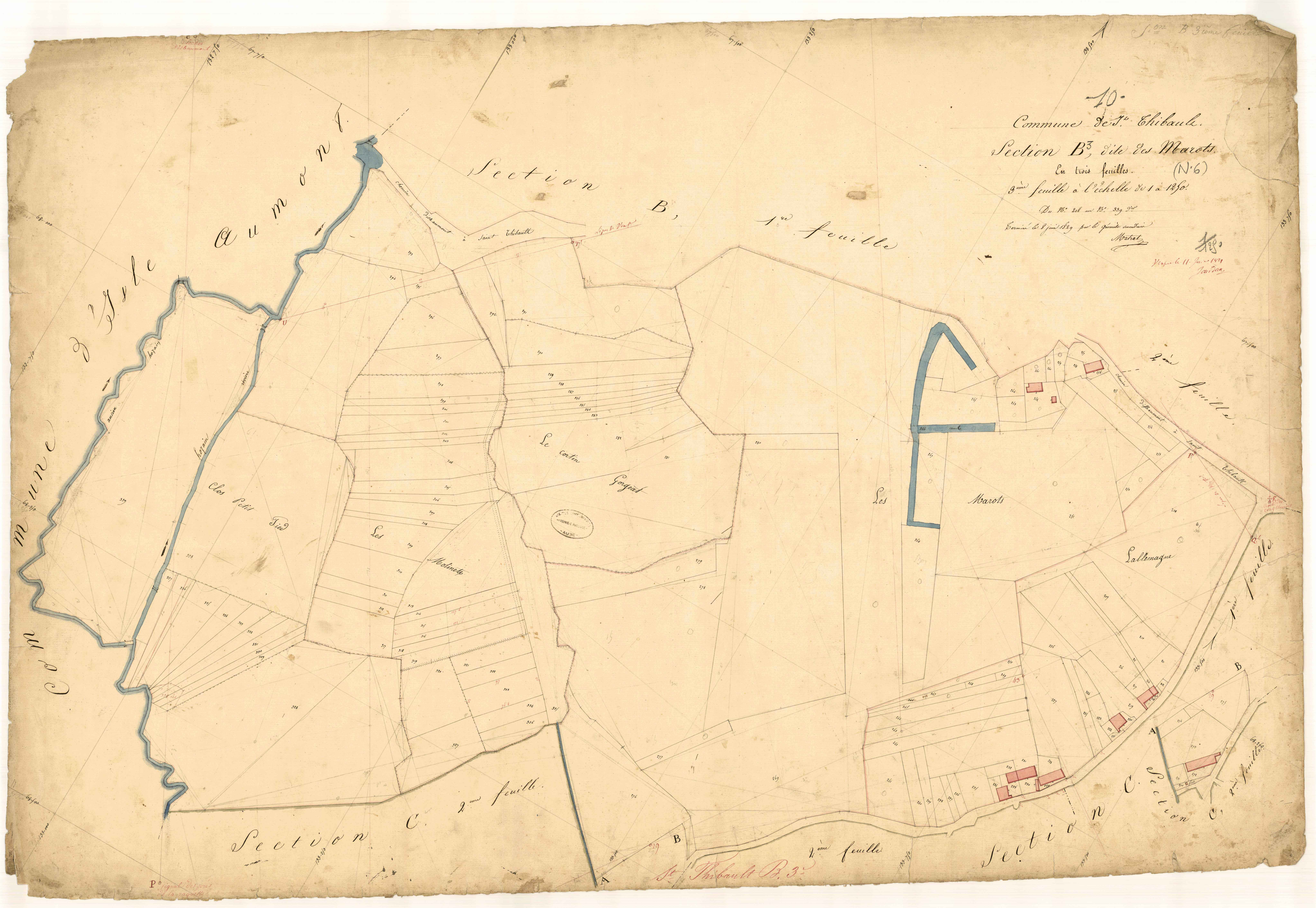 Saint-Thibault, section B dite des Marots, feuille n° 3, parcelles n° 208-339