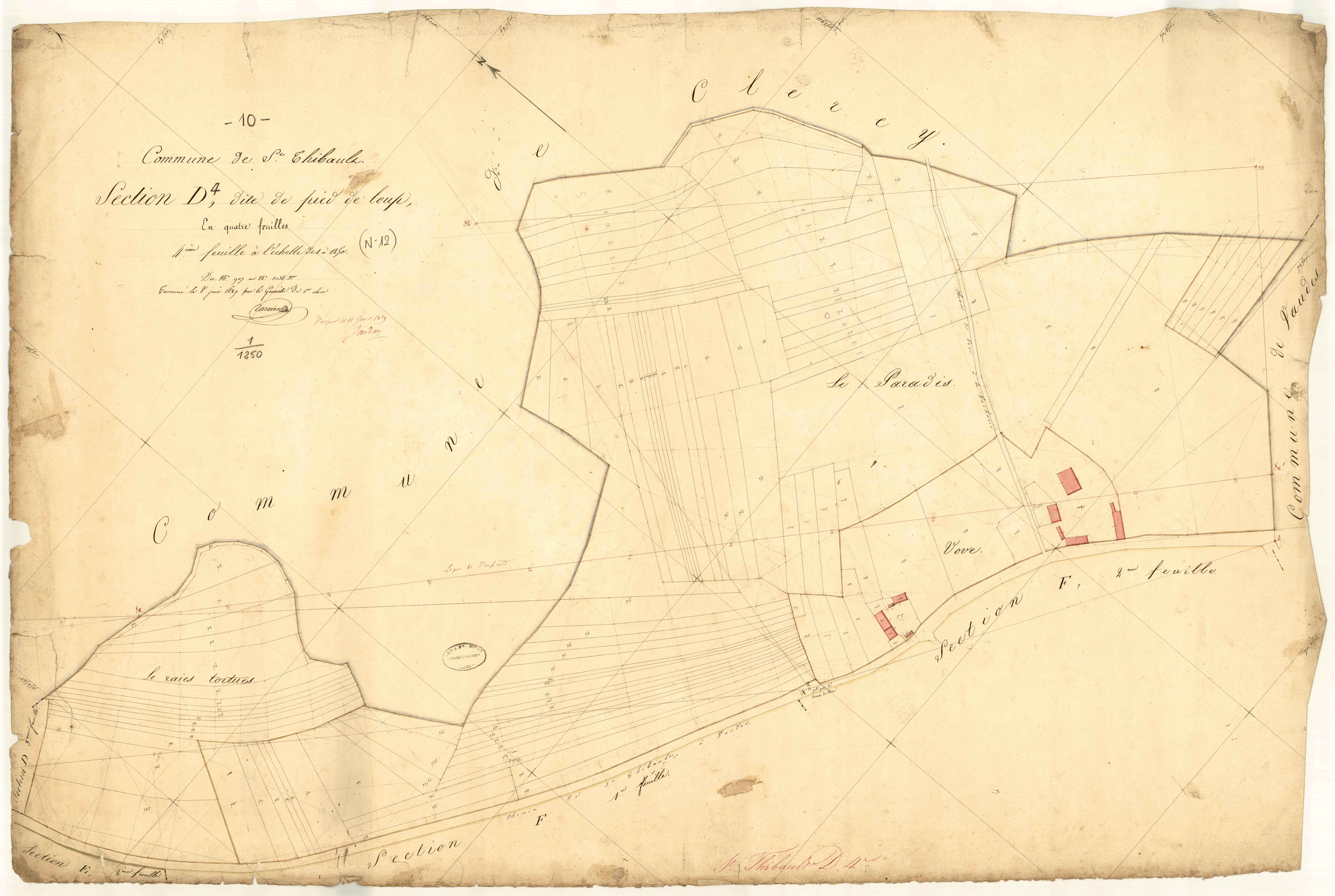 Saint-Thibault, section D dite de Pied de Loup, feuille n° 4, parcelles n° 907-1038