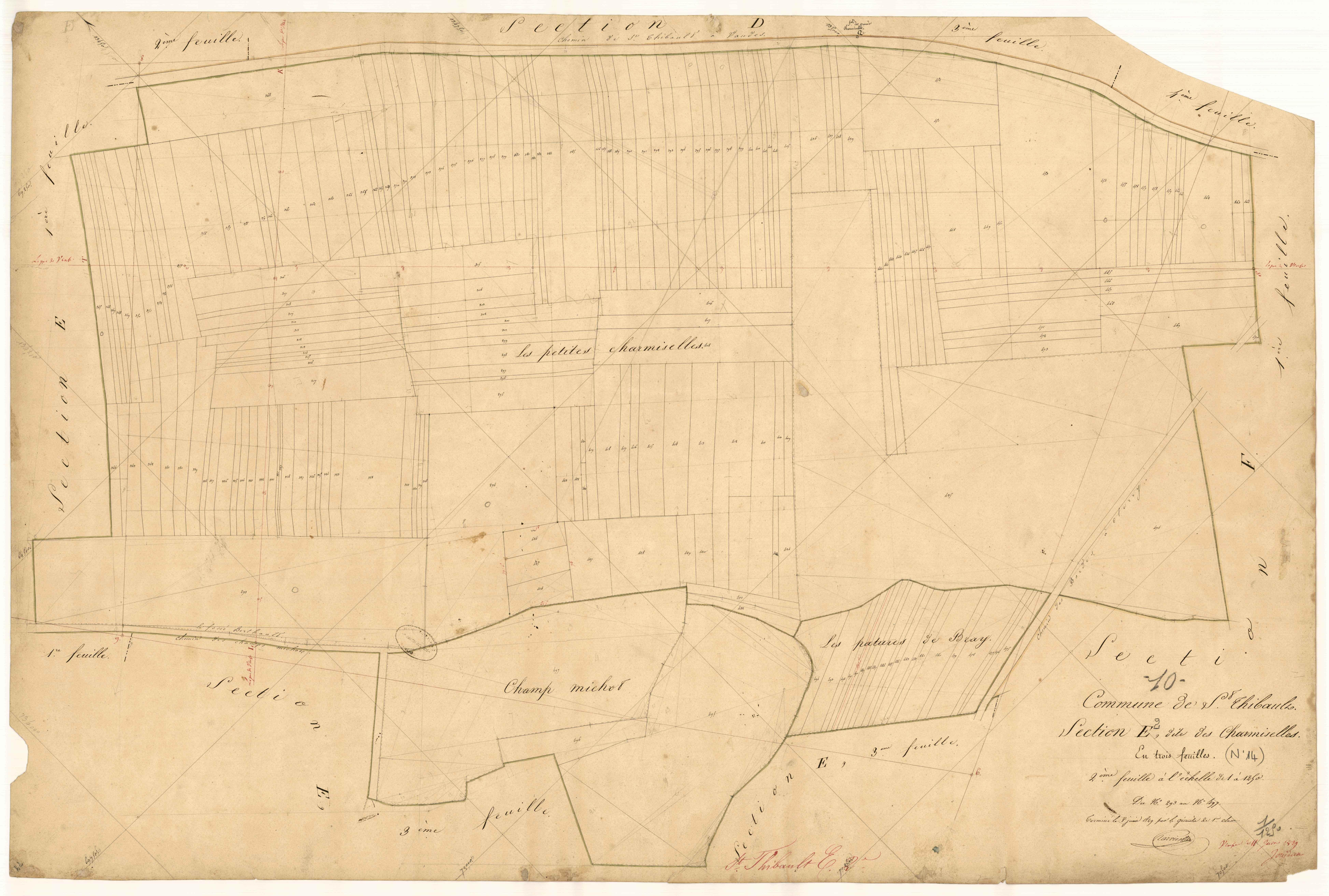 Saint-Thibault, section E dite des Charmiselles, feuille n° 2, parcelles n° 293-497