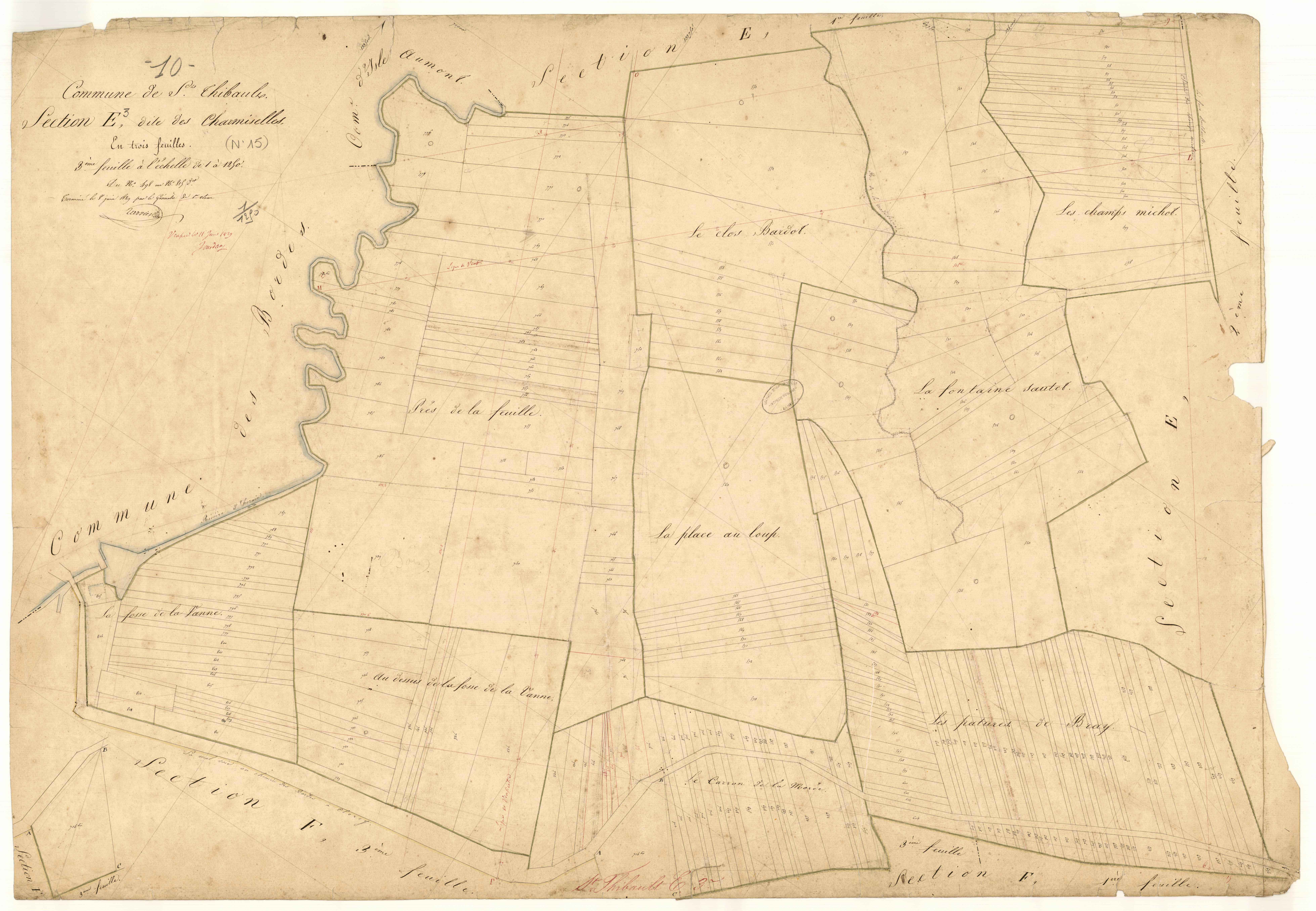 Saint-Thibault, section E dite des Charmiselles, feuille n° 3, parcelles n° 498-815