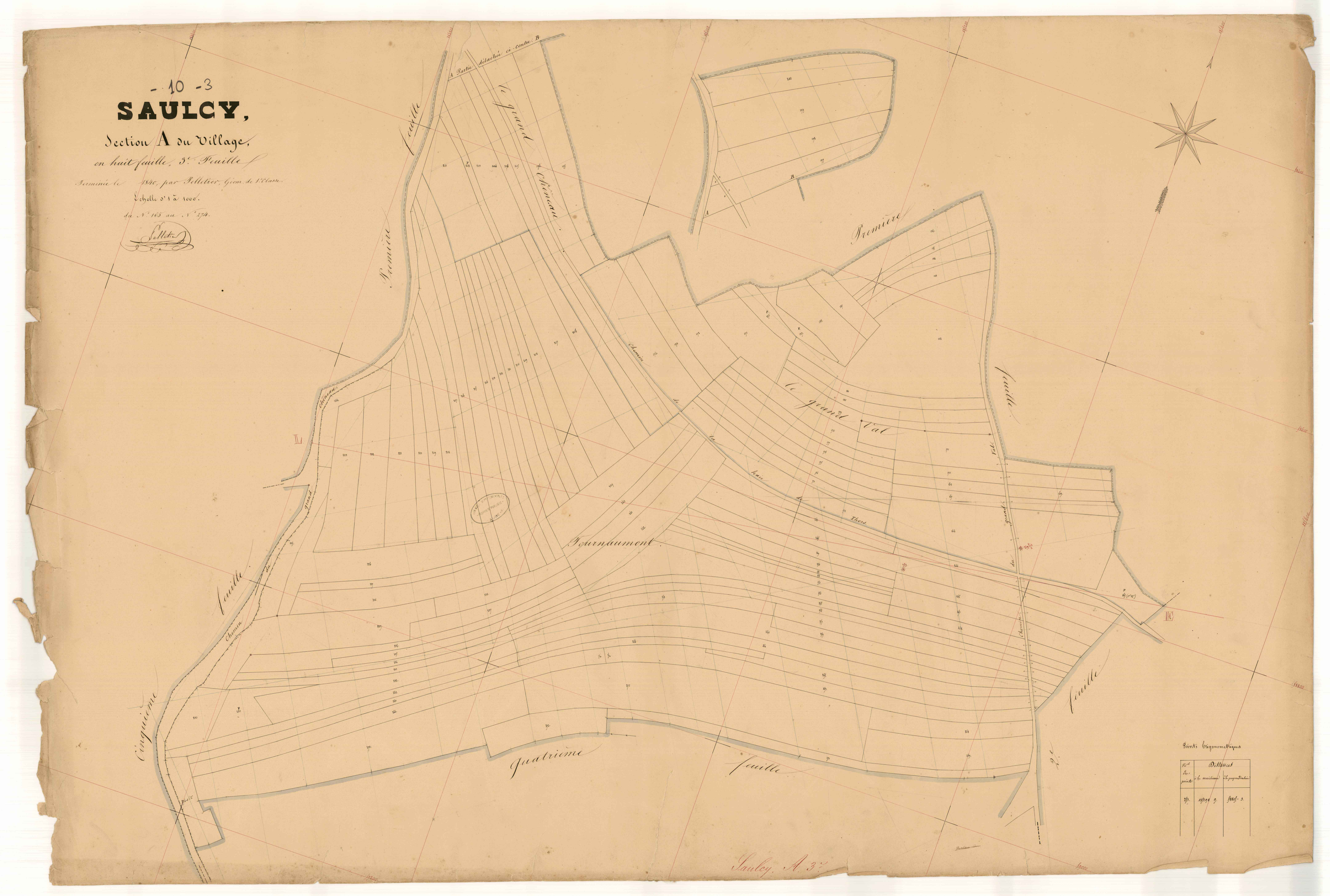 Saulcy, section A dite du Village, feuille n° 3, parcelles n°165-274