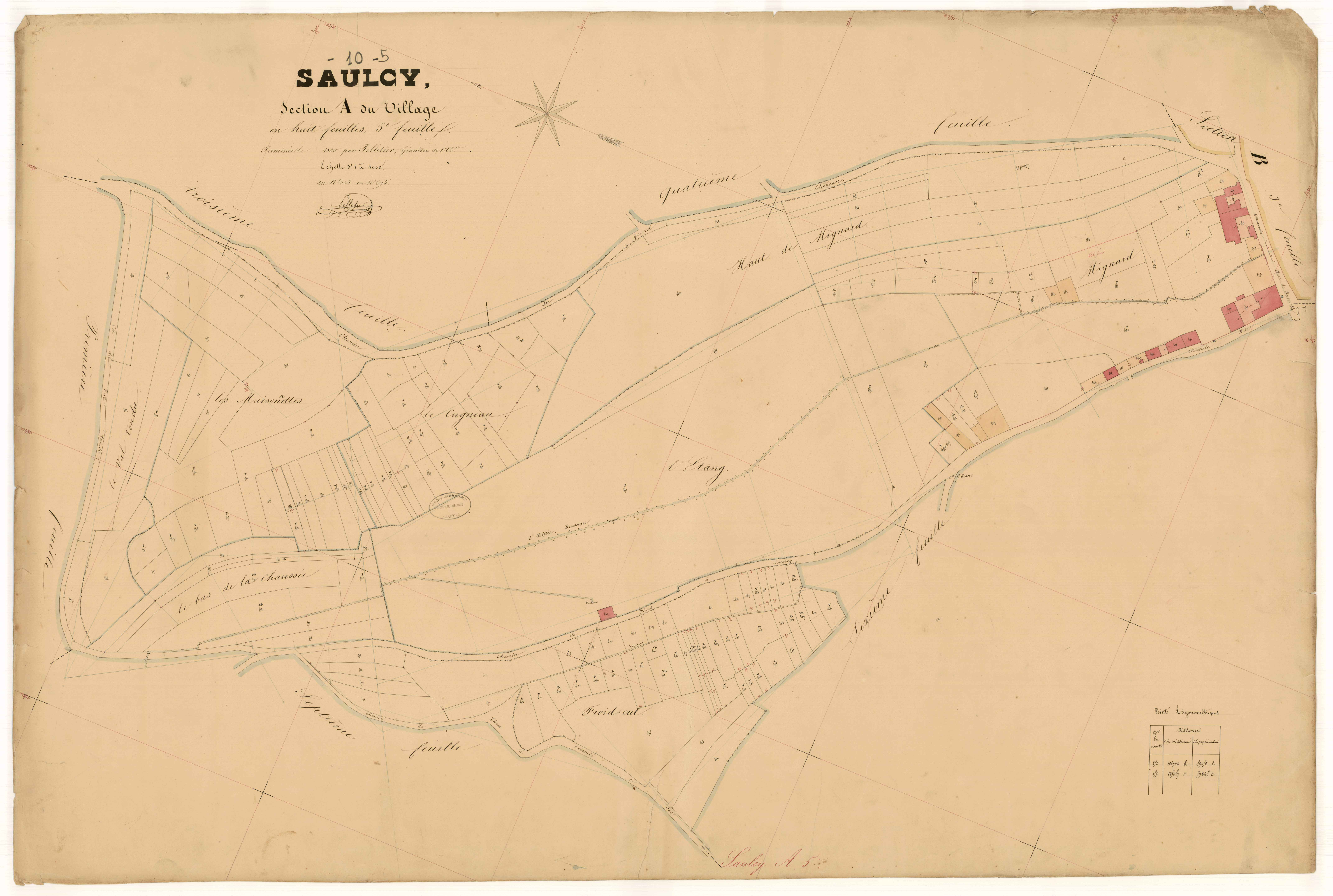 Saulcy, section A dite du Village, feuille n° 5, parcelles n°524-695