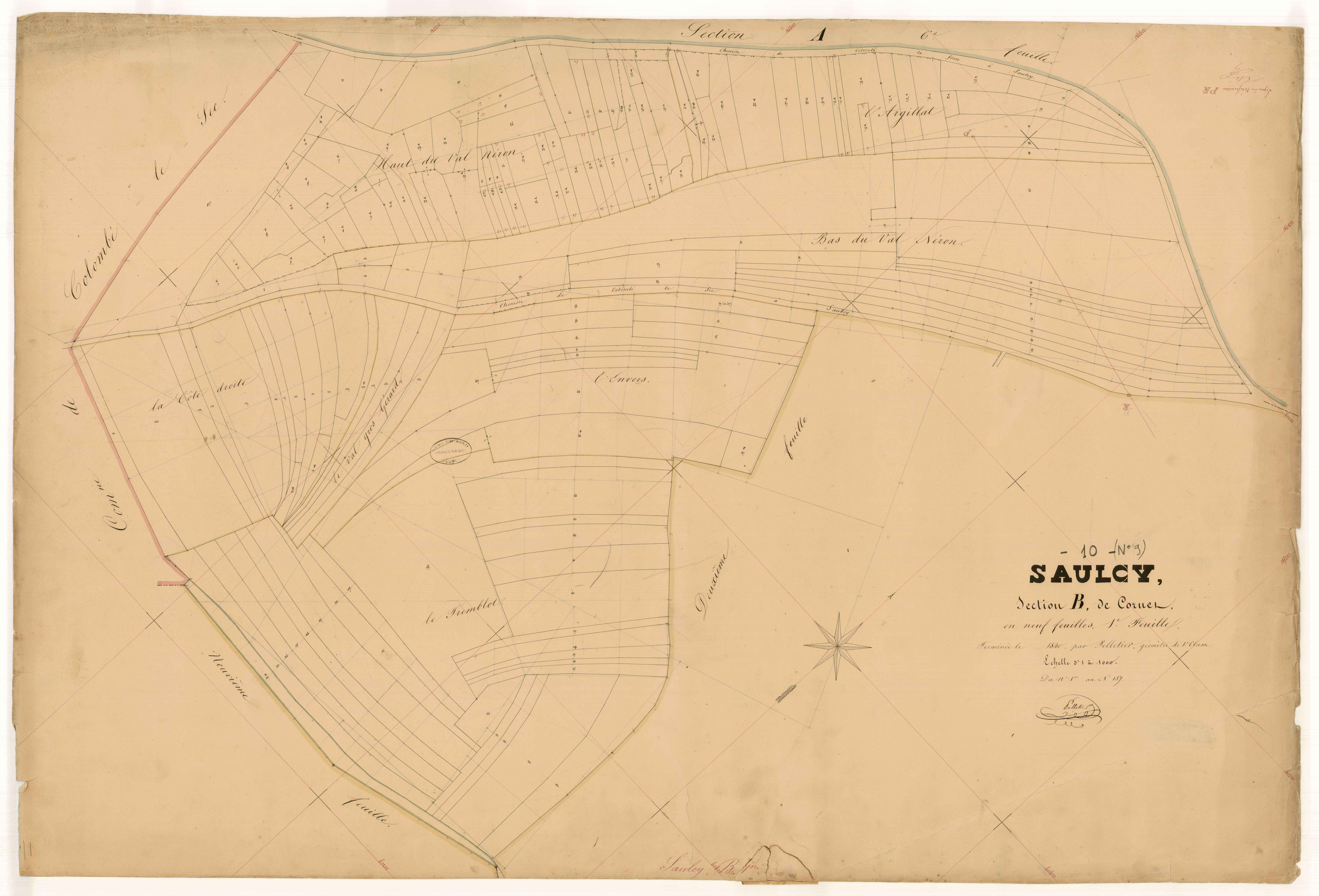 Saulcy, section B dite de Cornet, feuille n° 1, parcelles n°1-157