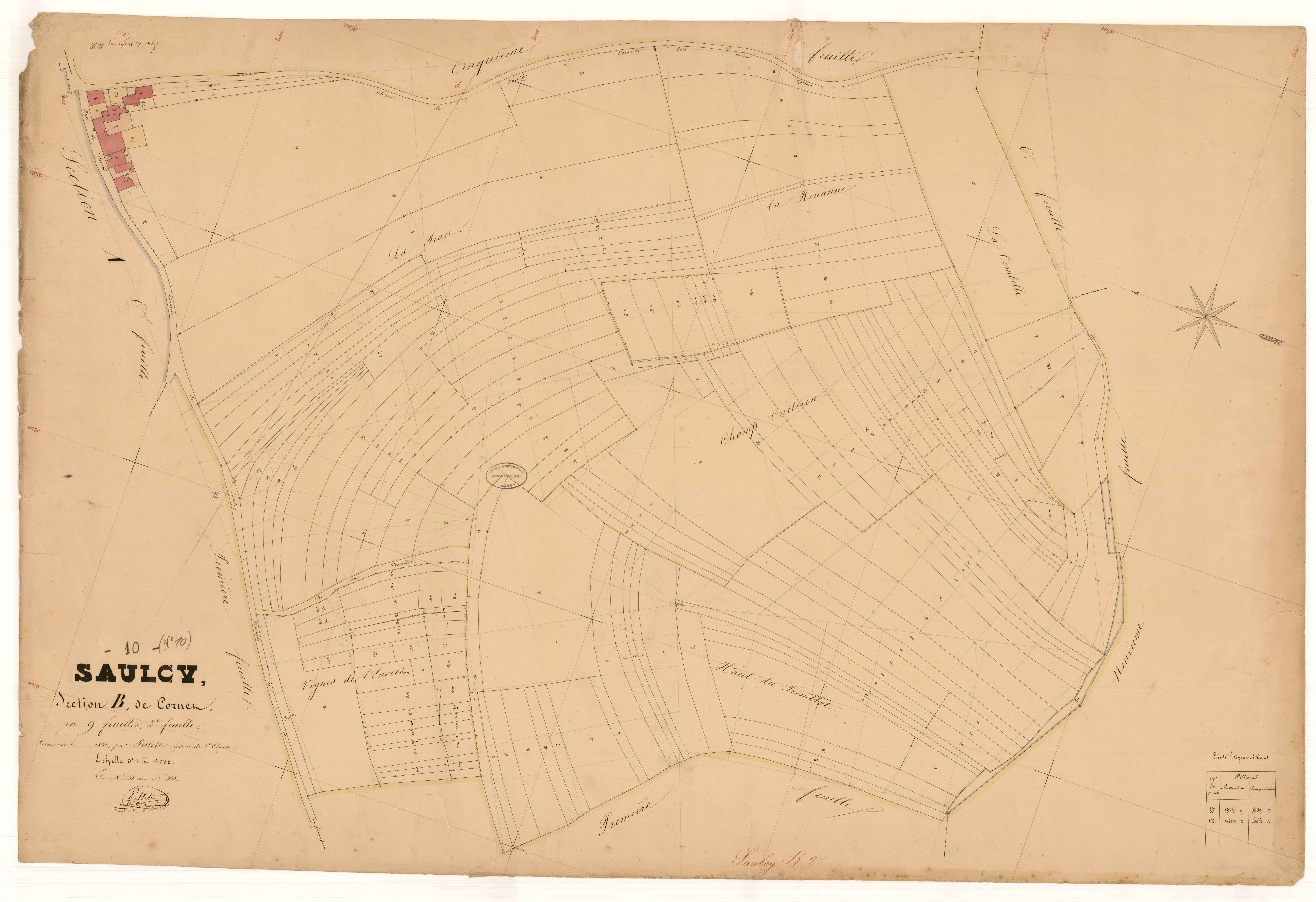 Saulcy, section B dite de Cornet, feuille n° 2, parcelles n°158-338