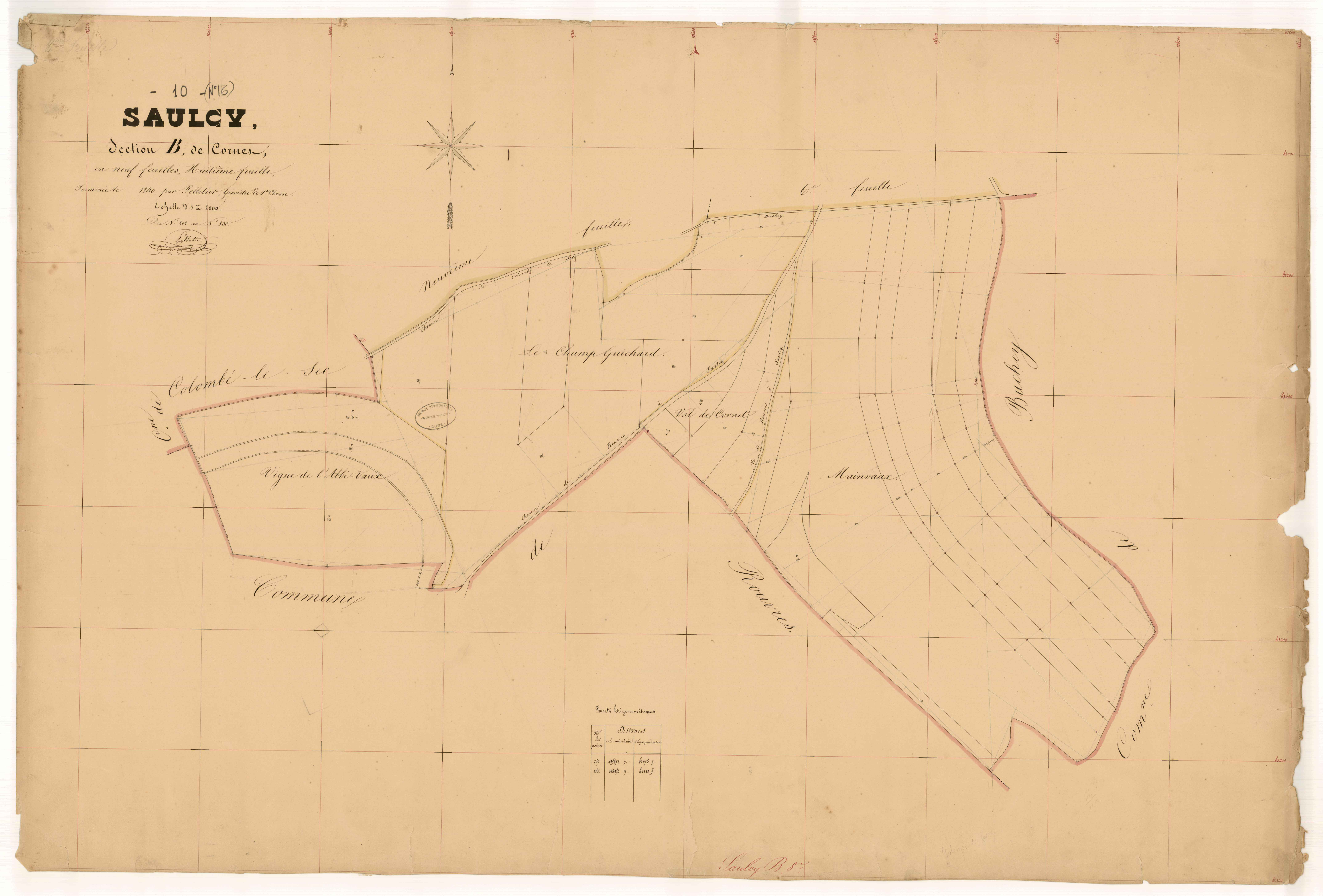 Saulcy, section B dite de Cornet, feuille n° 8, parcelles n°808-830