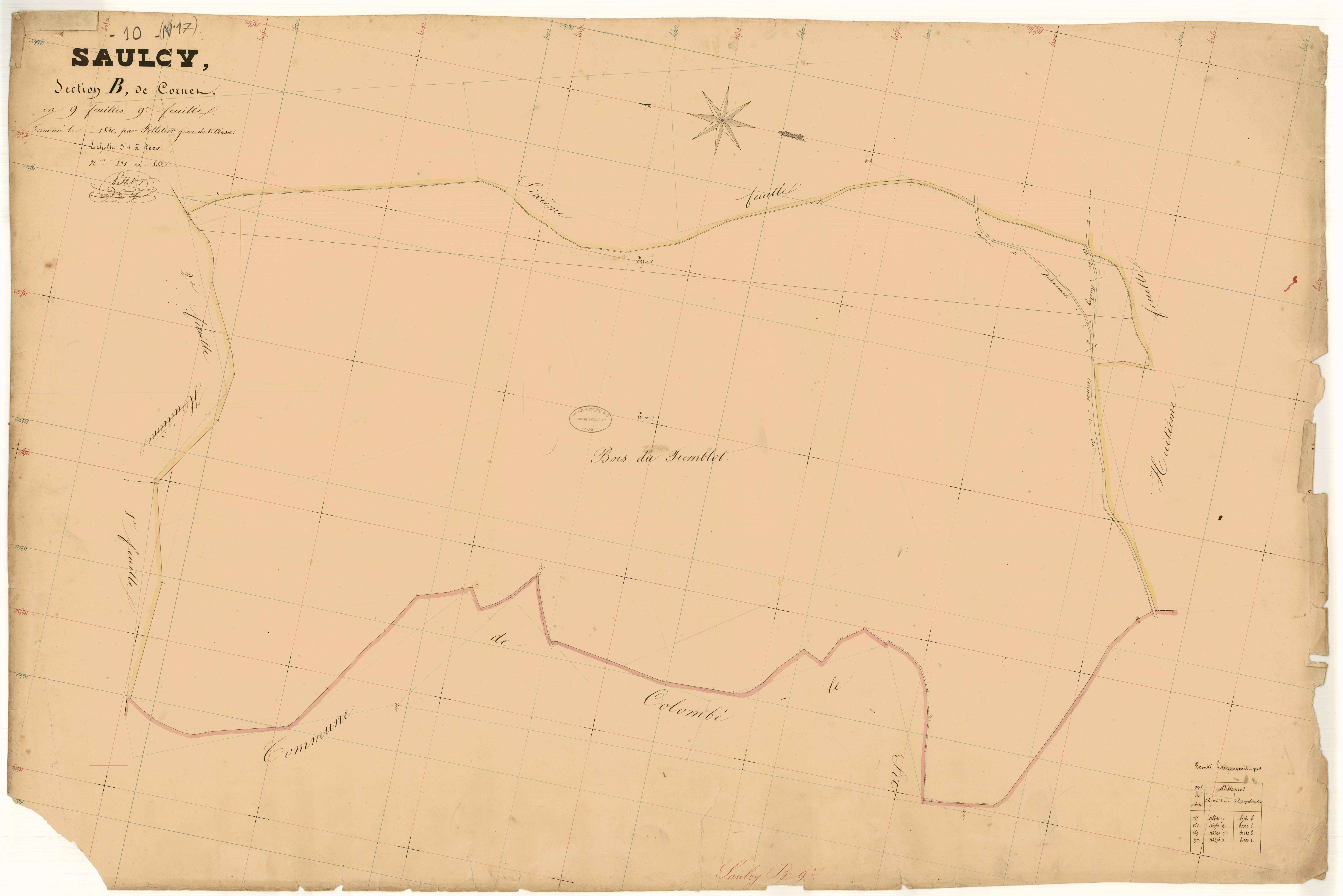 Saulcy, section B dite de Cornet, feuille n° 9, parcelles n°831-832