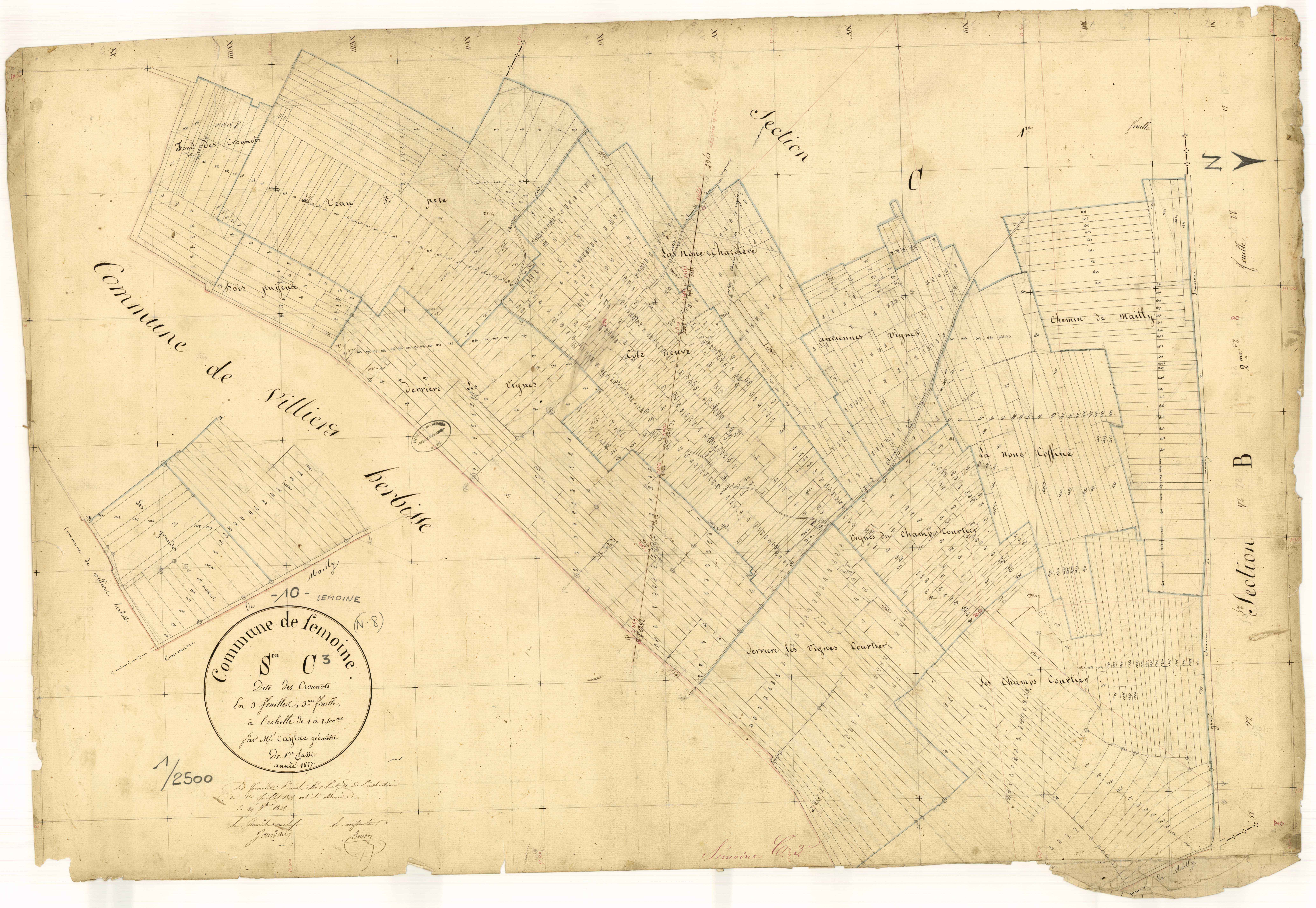 Semoine, section C dite des Crounots, feuille n° 3