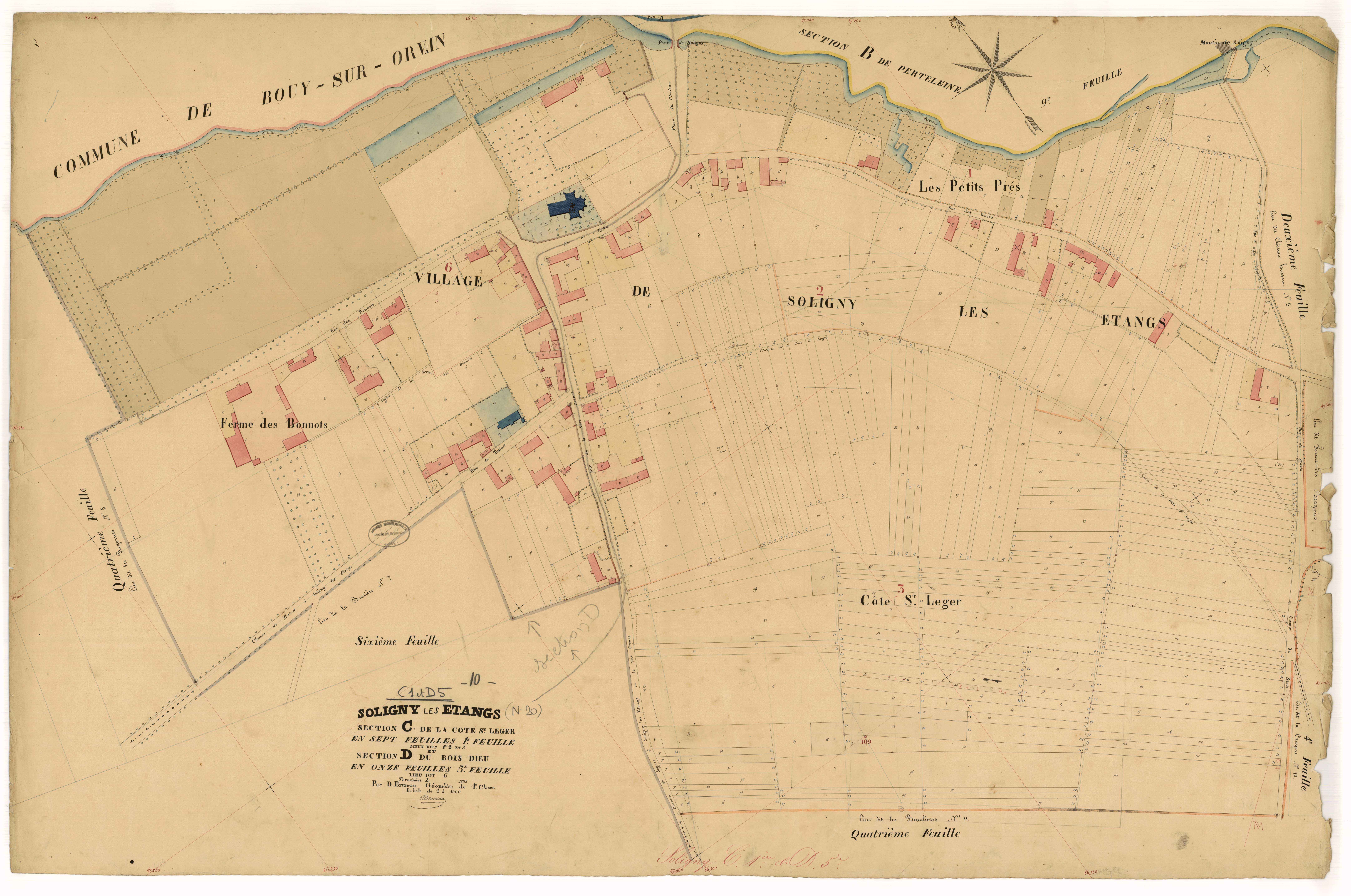 Soligny-les-Etangs, section C, feuille n° 1 et section D dite de la Côte Saint-Léger, feuille n° 5
