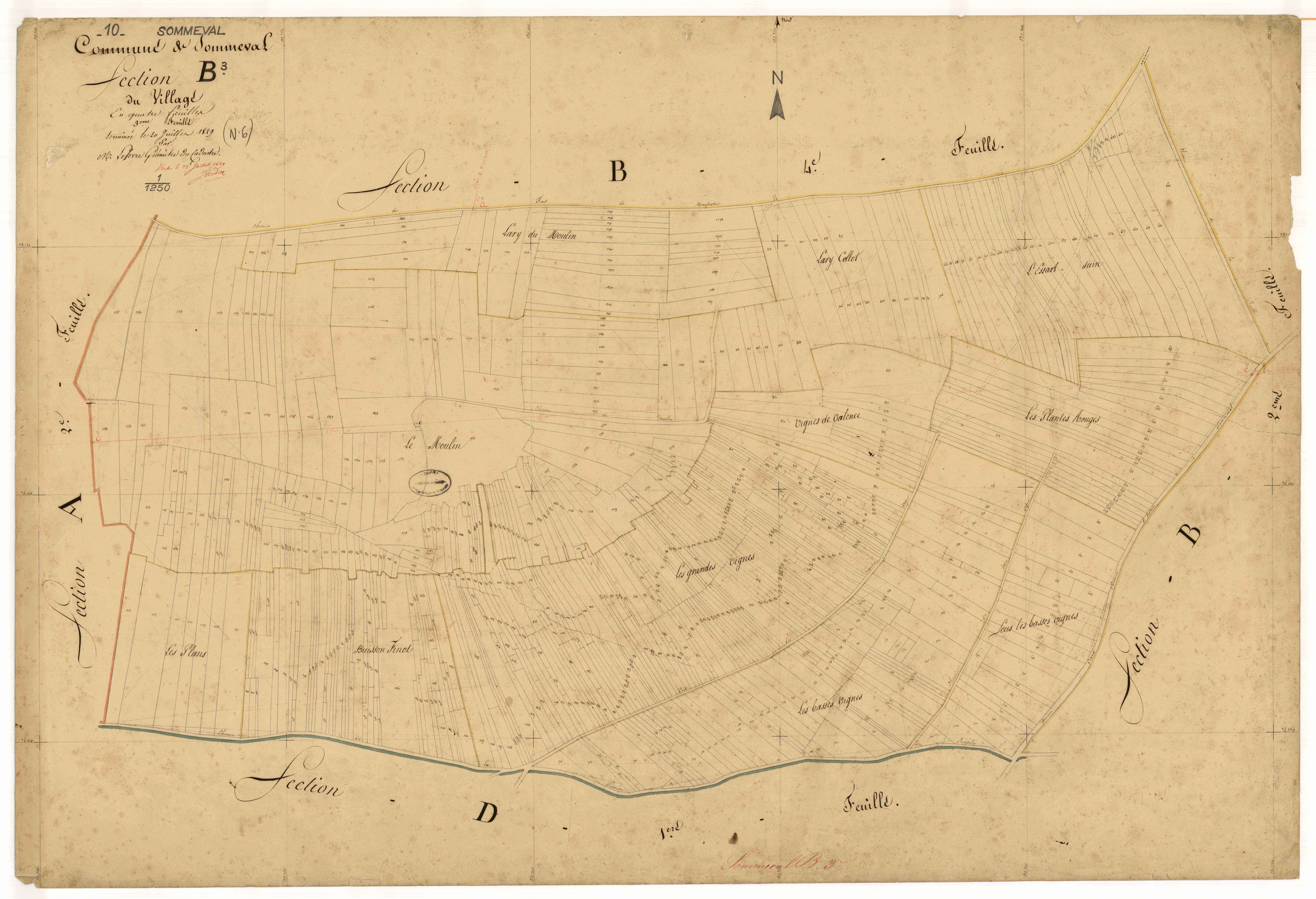 Sommeval, section B dite du Village, feuille n° 3