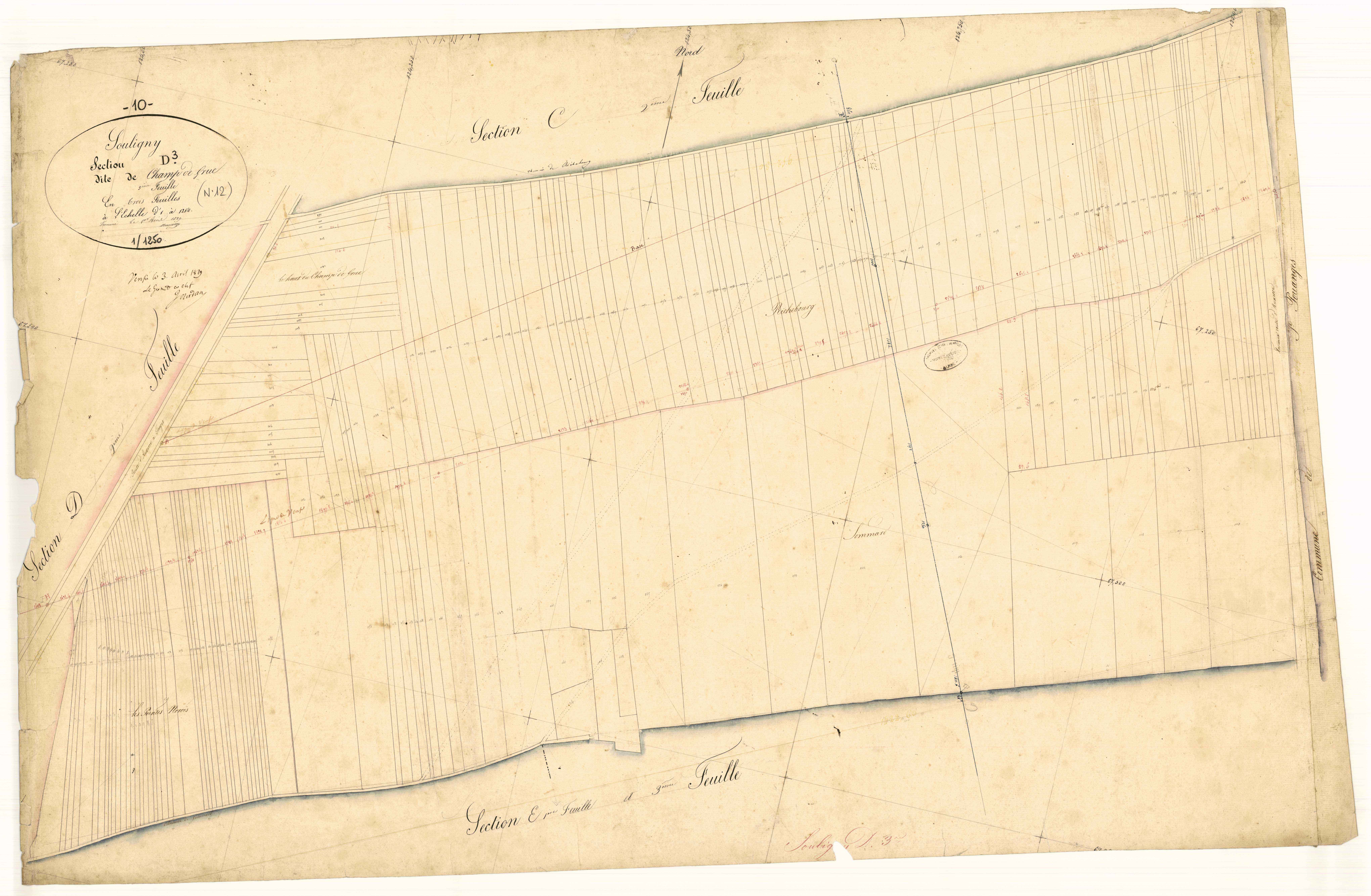 Souligny, section D dite de Champ de Grue, feuille n° 3
