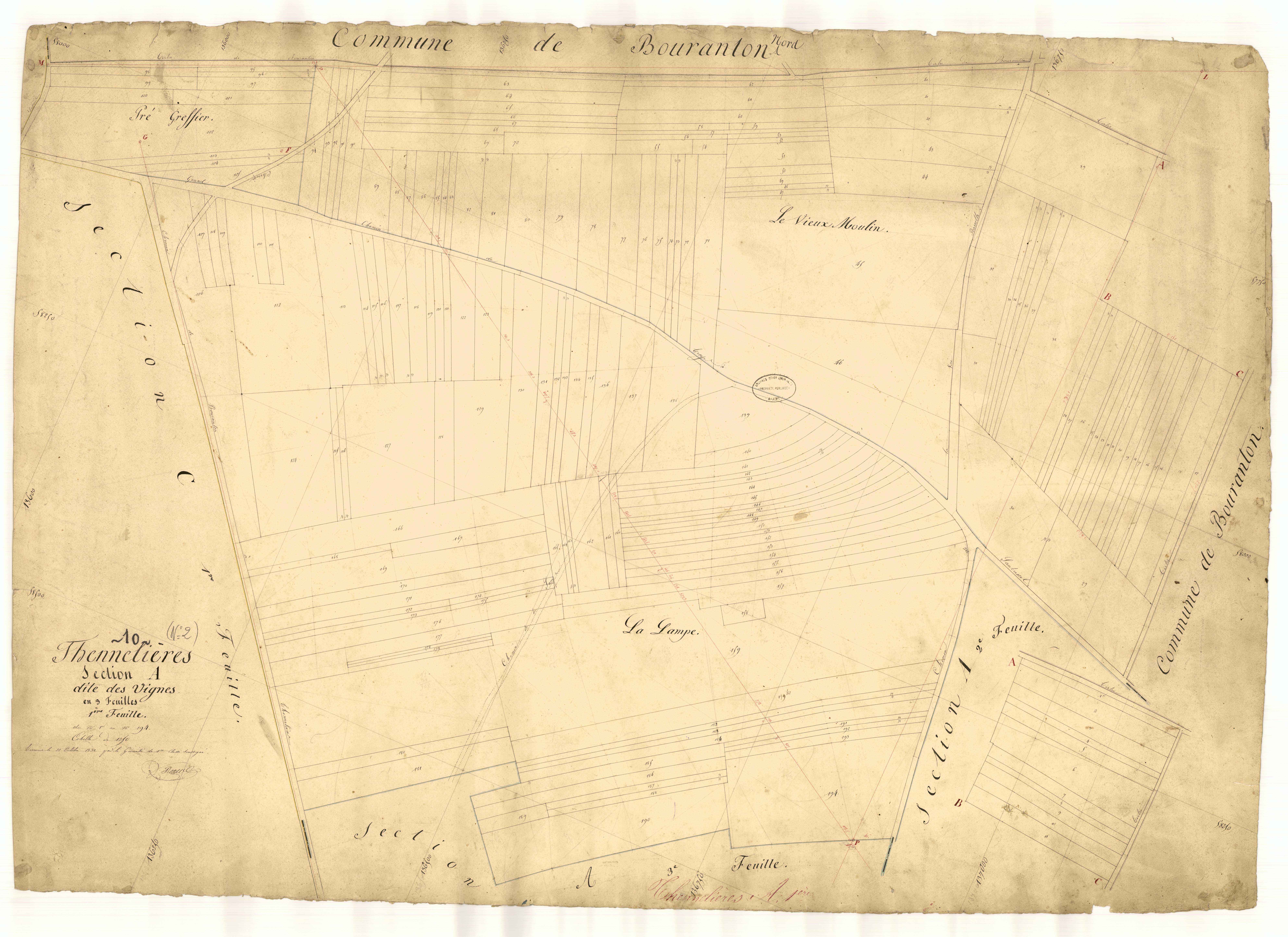 Thennelières, section A dite des Vignes, feuille n° 1, parcelles n° 1-194