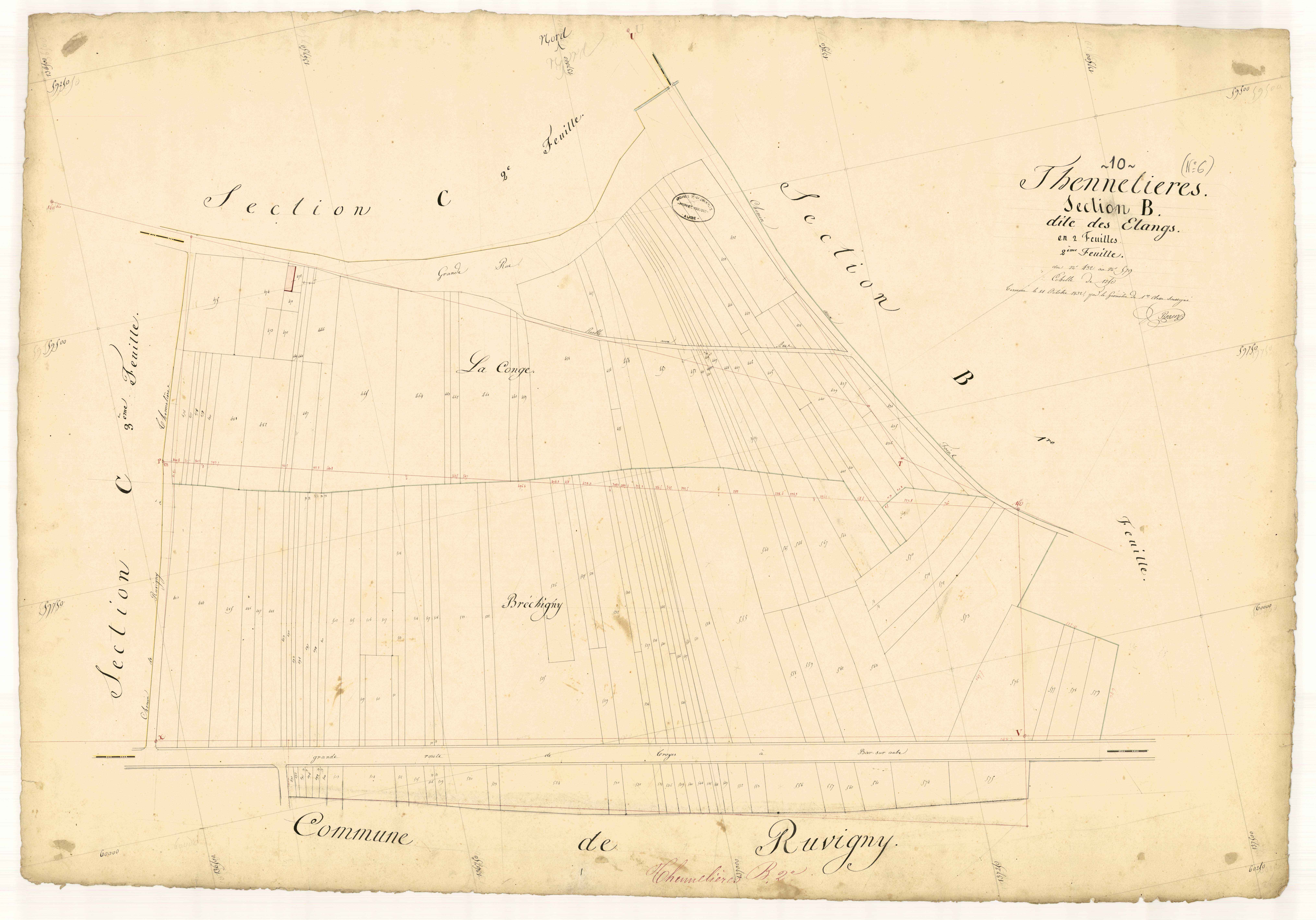 Thennelières, section B dite des Etangs, feuille n° 2, parcelles n° 432-579