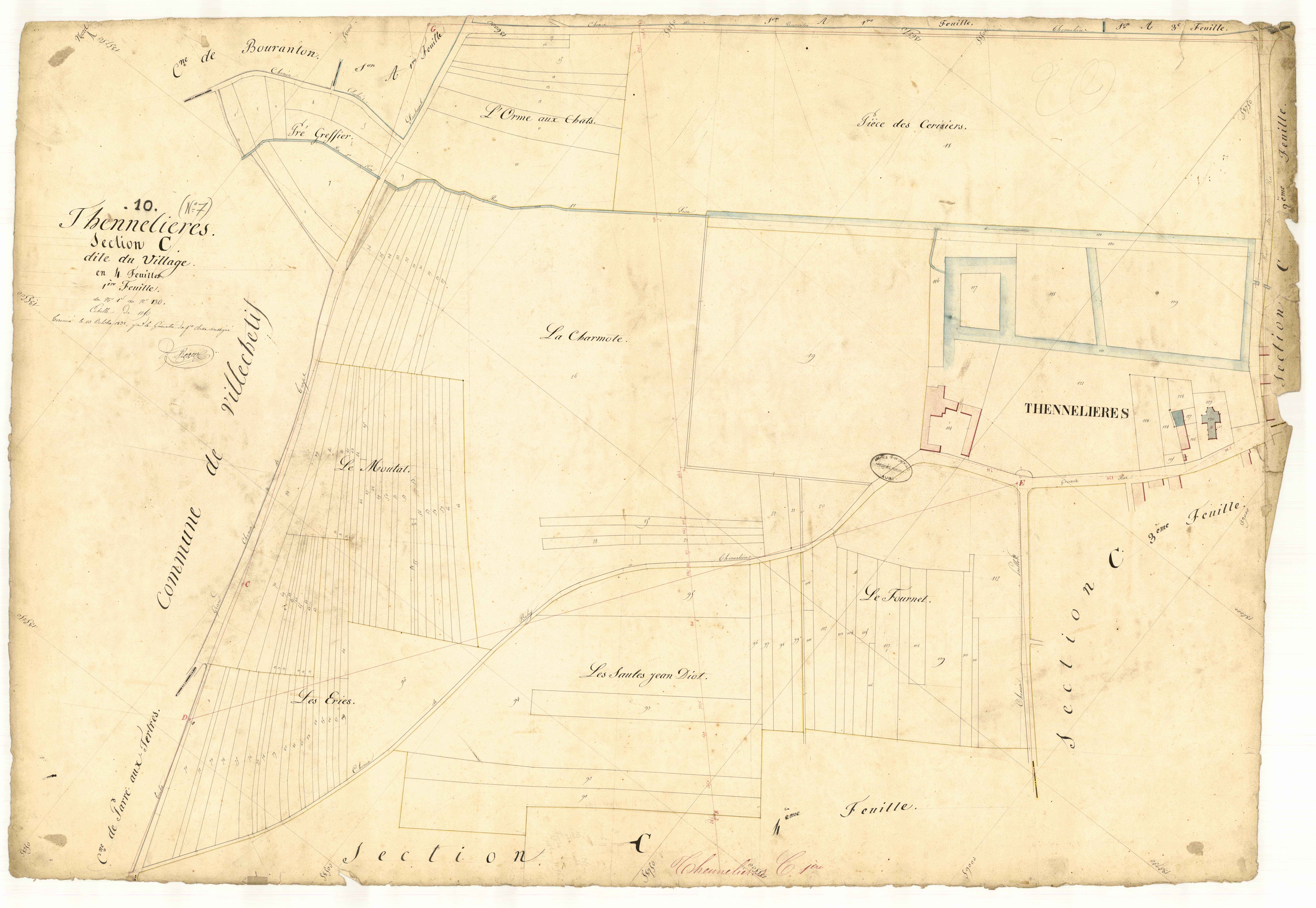Thennelières, section C dite du Village, feuille n° 1, parcelles n° 1-130