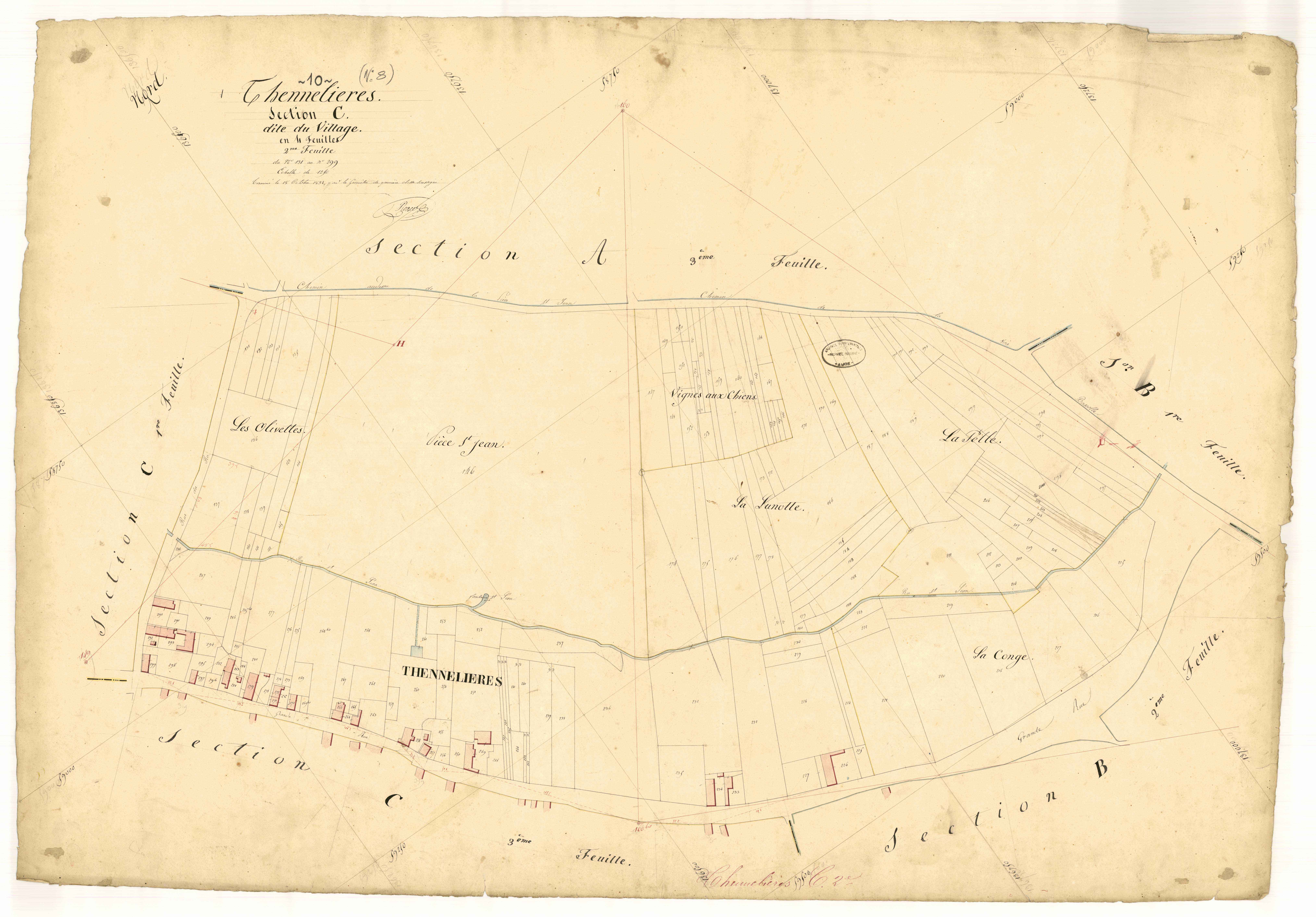 Thennelières, section C dite du Village, feuille n° 2, parcelles n° 131-299