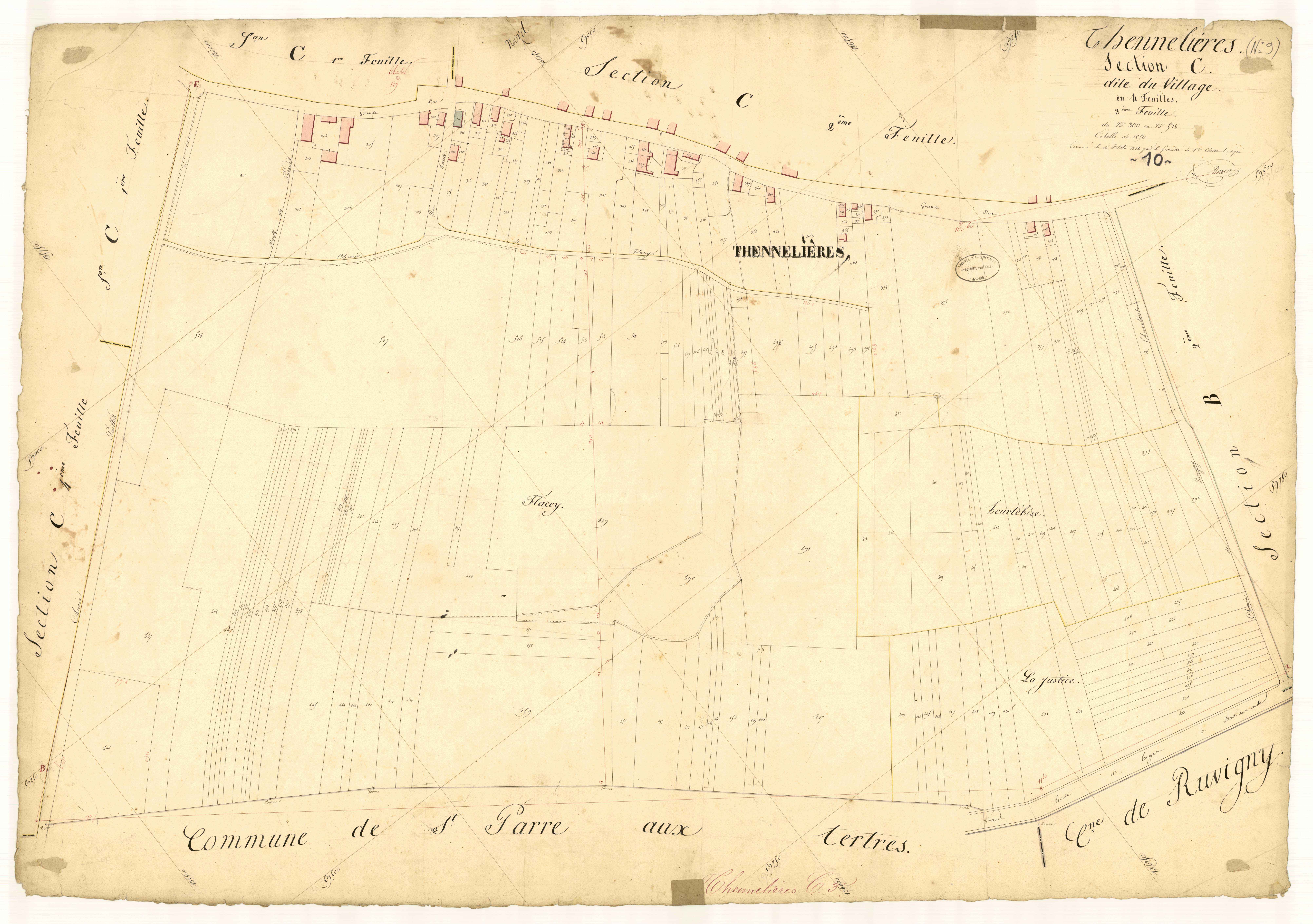 Thennelières, section C dite du Village, feuille n° 3, parcelles n° 300-518