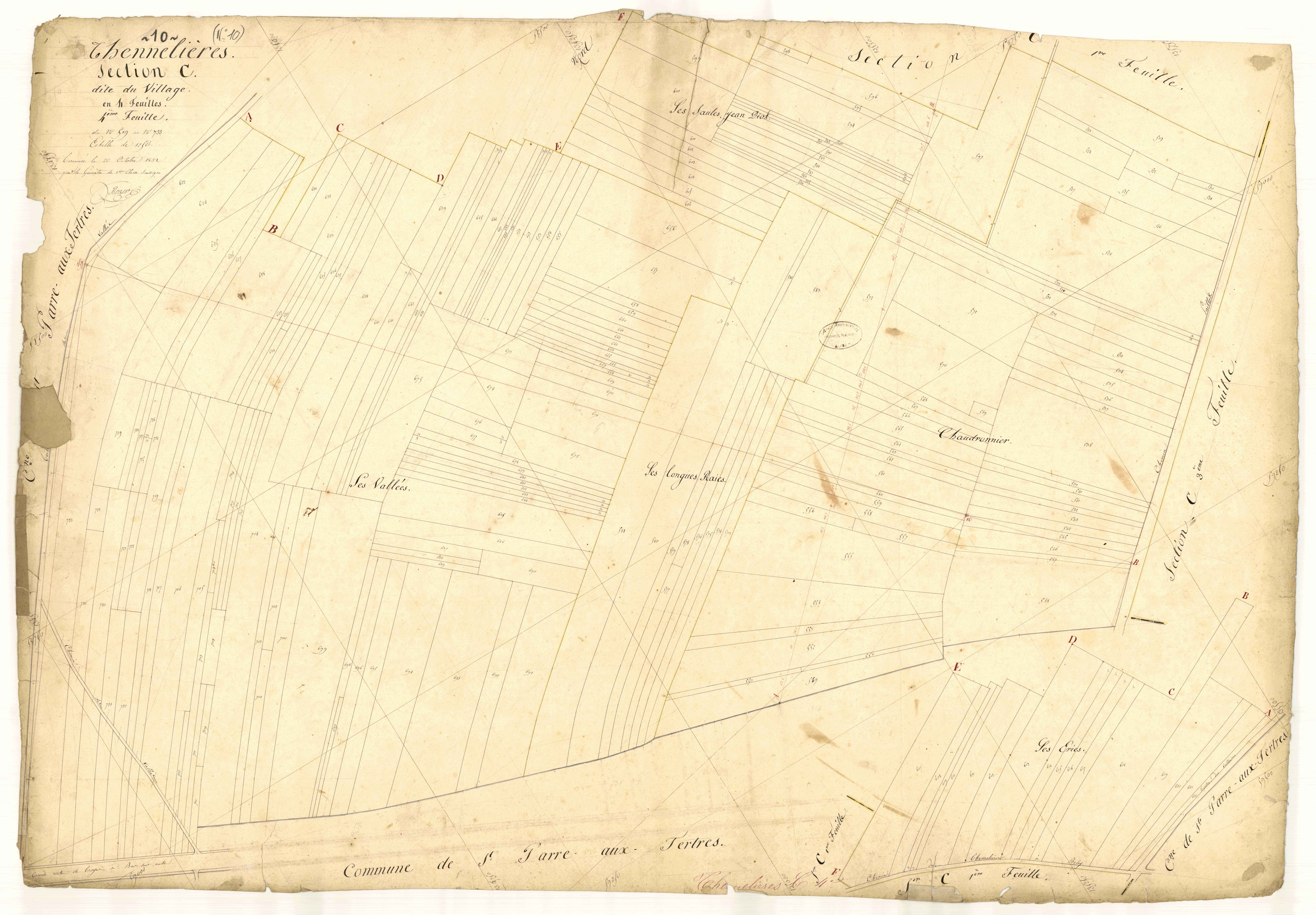 Thennelières, section C dite du Village, feuille n° 4, parcelles n° 519-733
