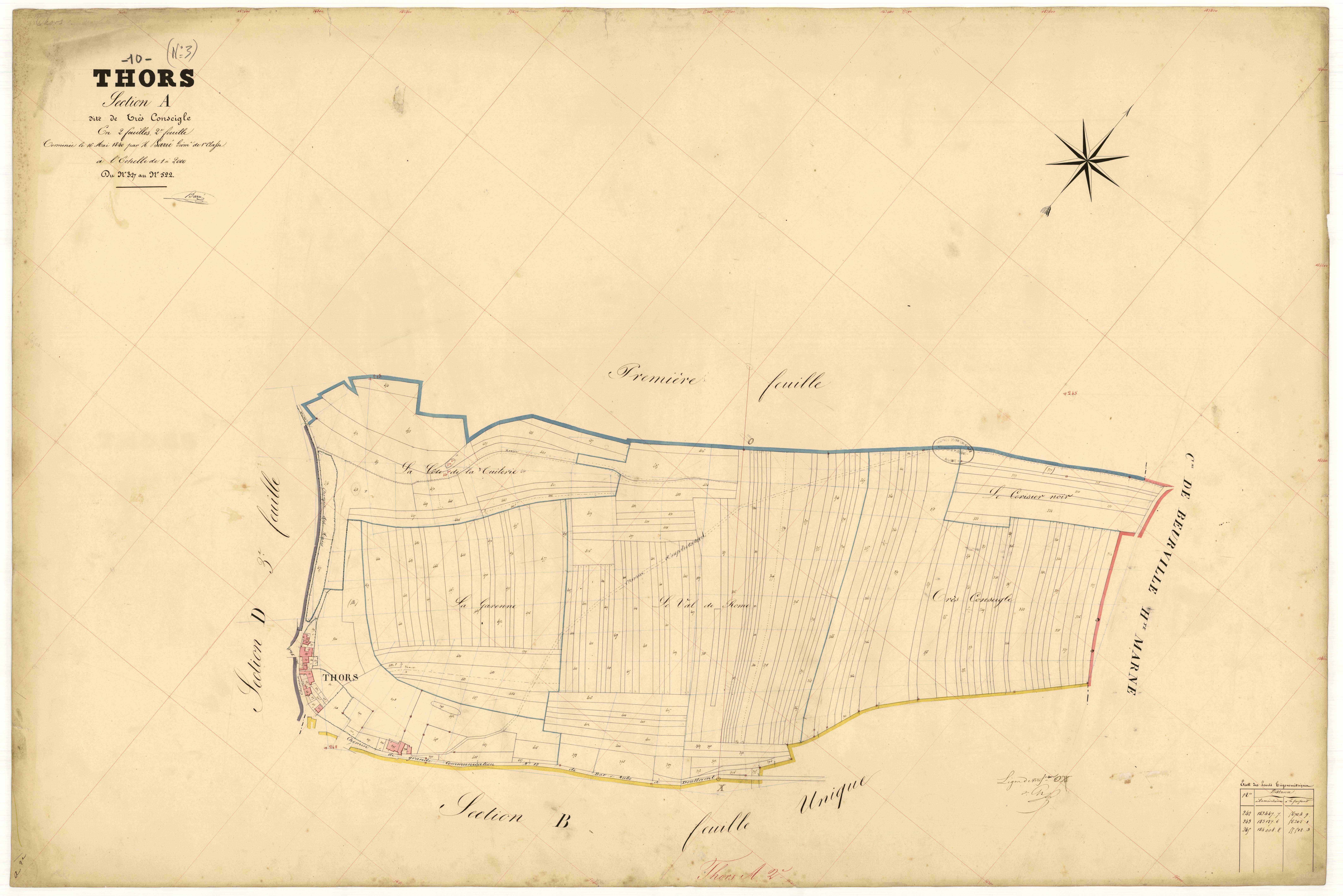Thors, section A dite de Tres Conseigle, feuille n° 2, parcelles n°327-522