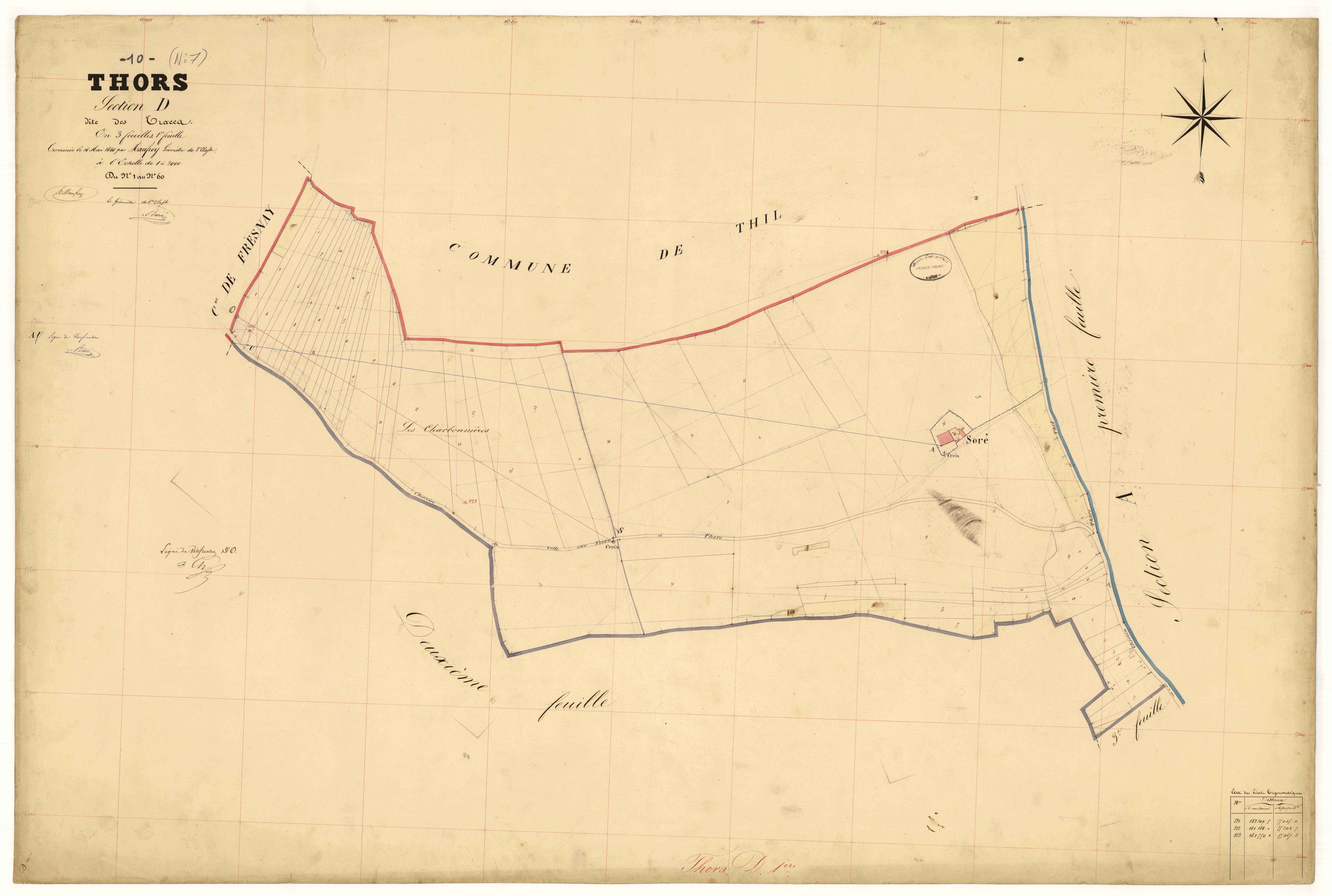 Thors, section D dite des Traces, feuille n° 1, parcelles n°1-60