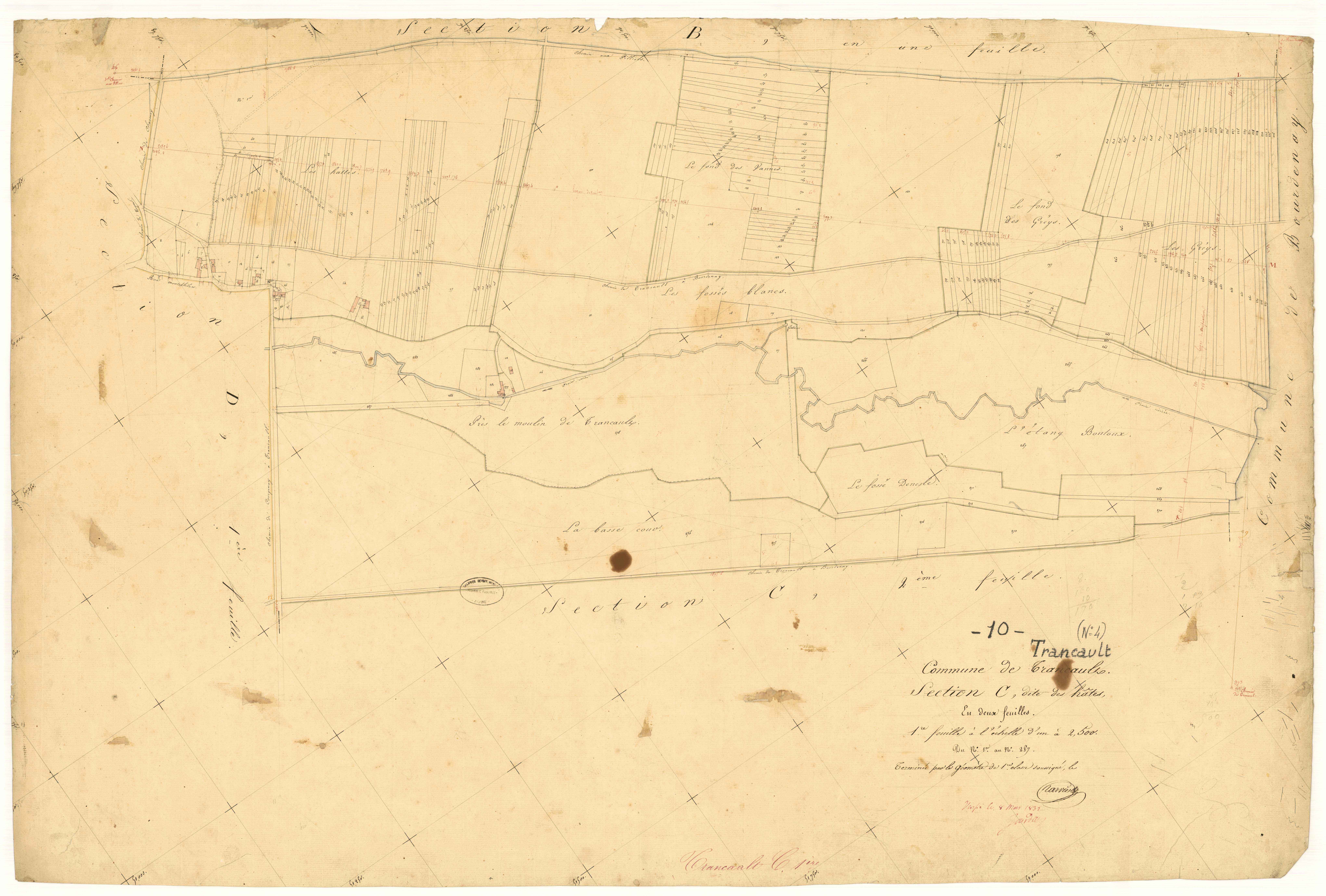 Trancault, section C dite des Hâtes, feuille n° 1, parcelles n° 1-287