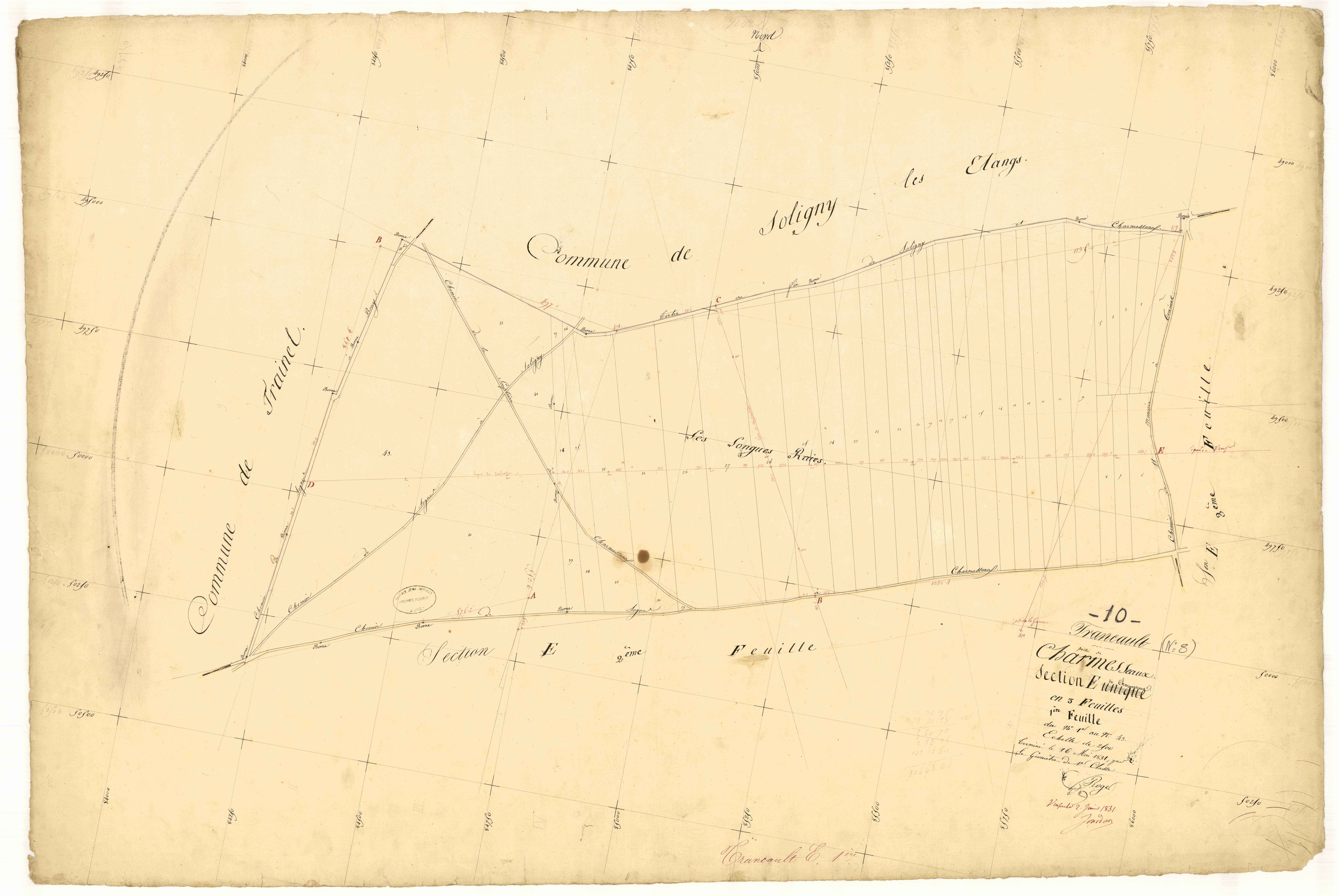 Trancault, section E dite de Charmesseaux, feuille n° 1, parcelles n° 1-43