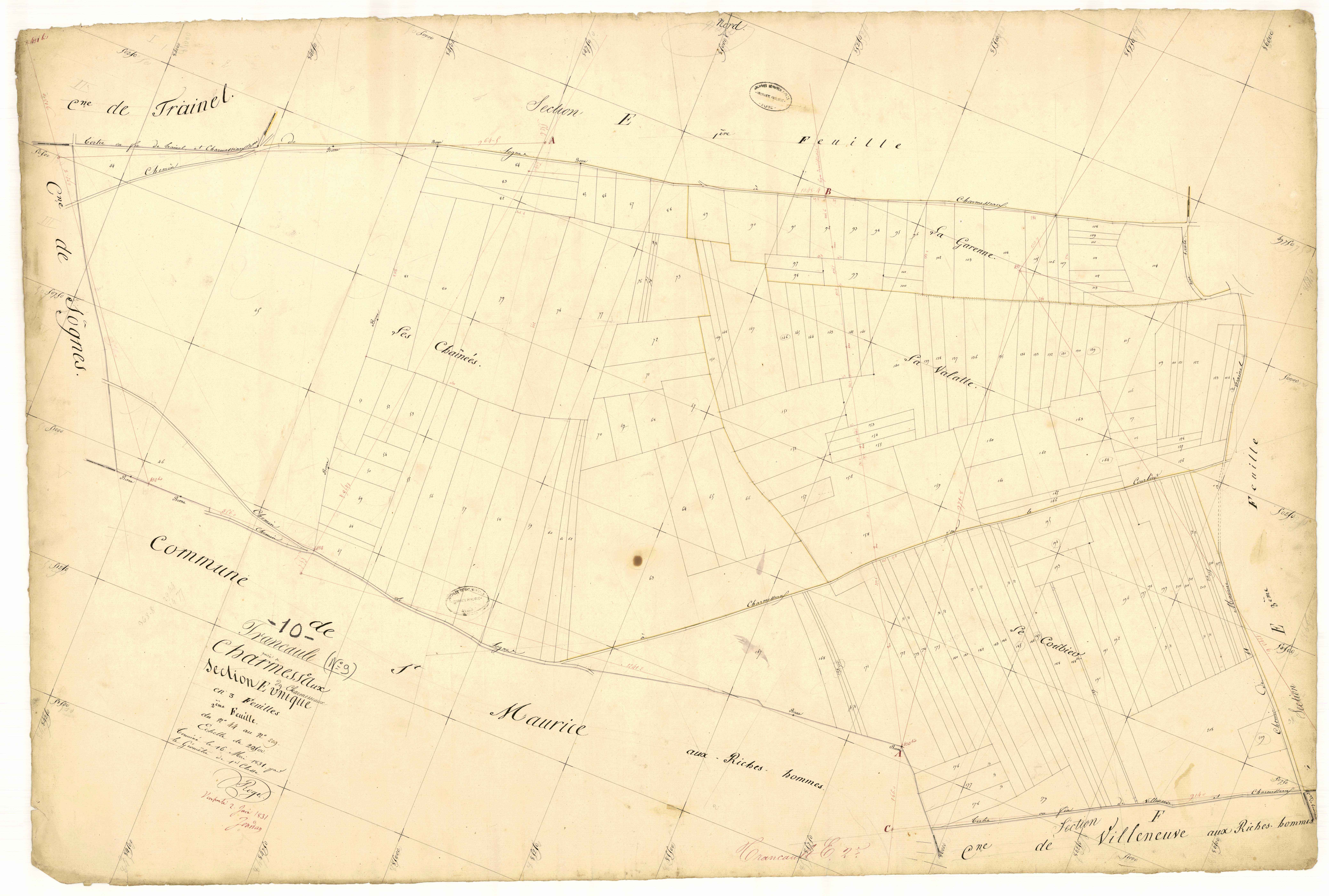 Trancault, section E dite de Charmesseaux, feuille n° 2, parcelles n° 44-209