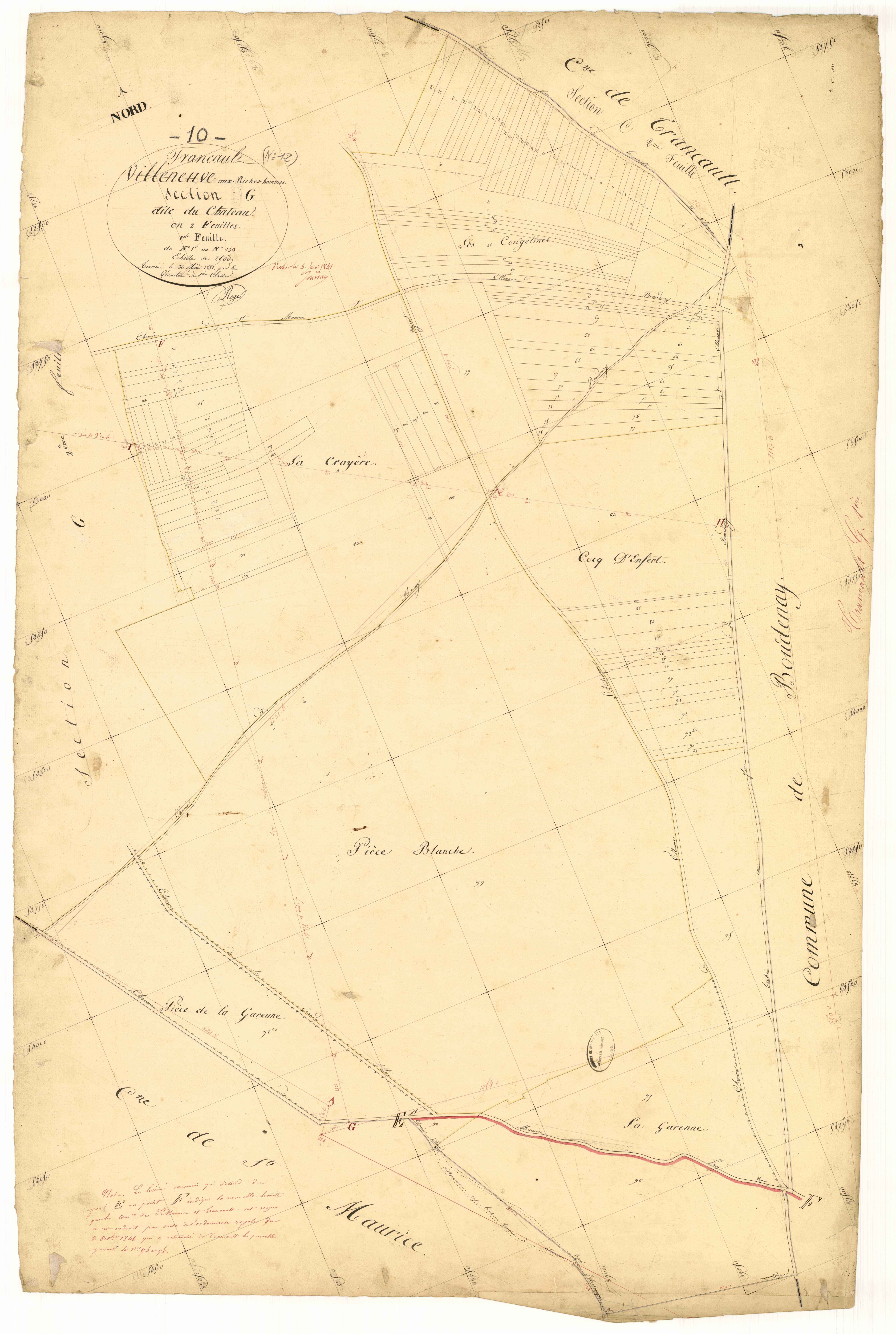 Trancault, section G dite du Château, feuille n° 1, parcelles n° 1-139