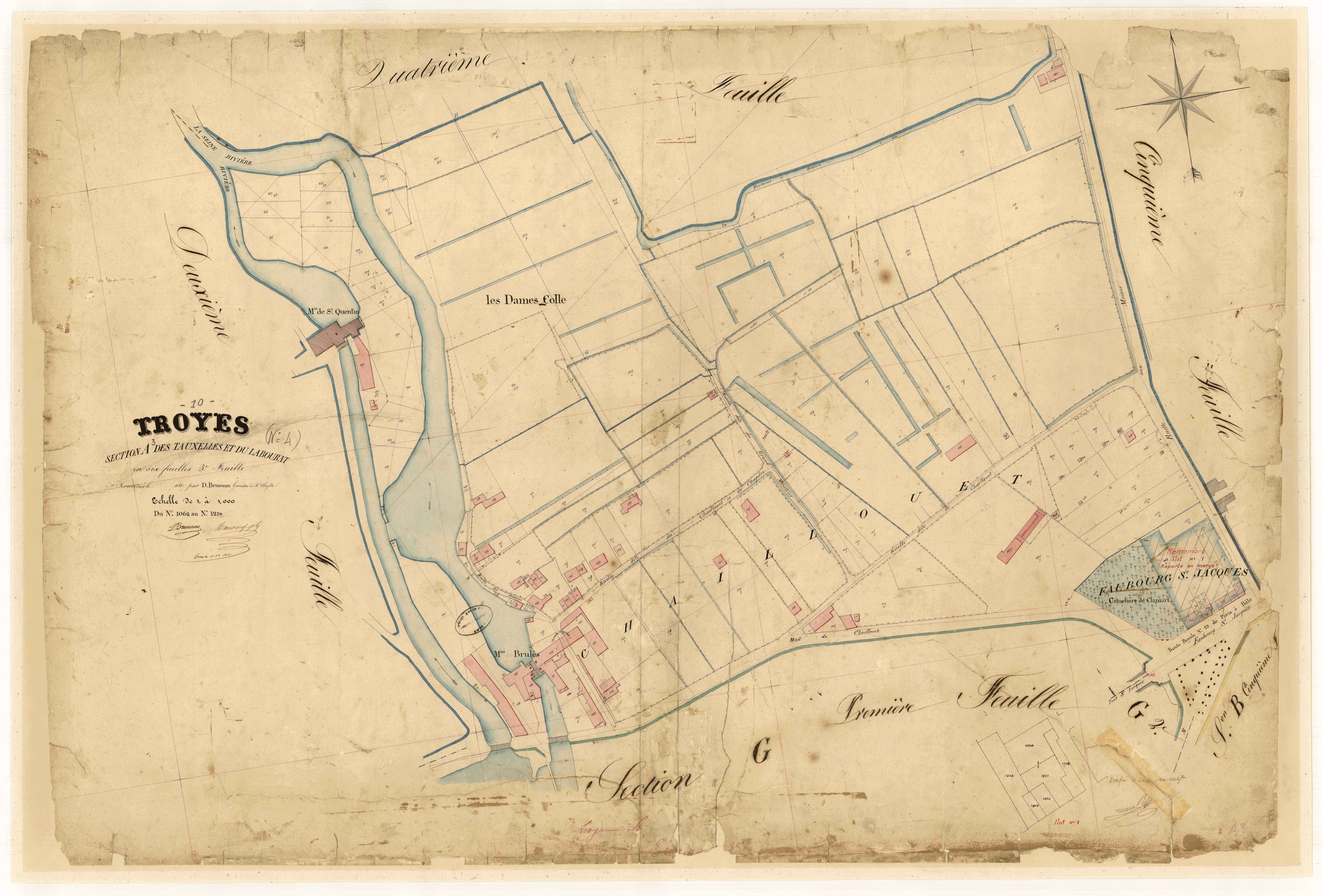 Troyes, section A dite des Tauxelles et du Labourat, feuille n° 3, parcelles n° 1062-1218