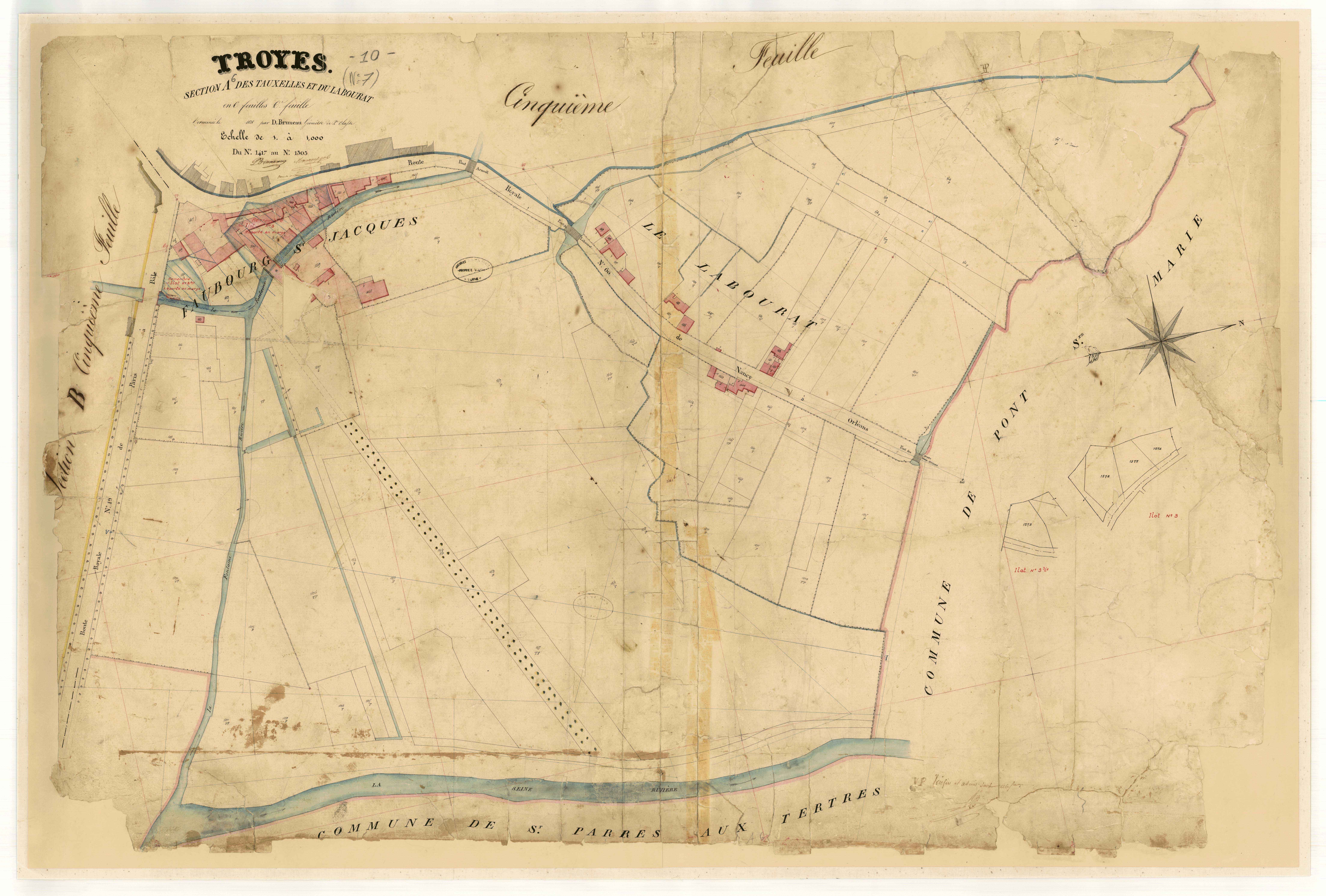 Troyes, section A dite des Tauxelles et du Labourat, feuille n° 6, parcelles n° 1417-1505