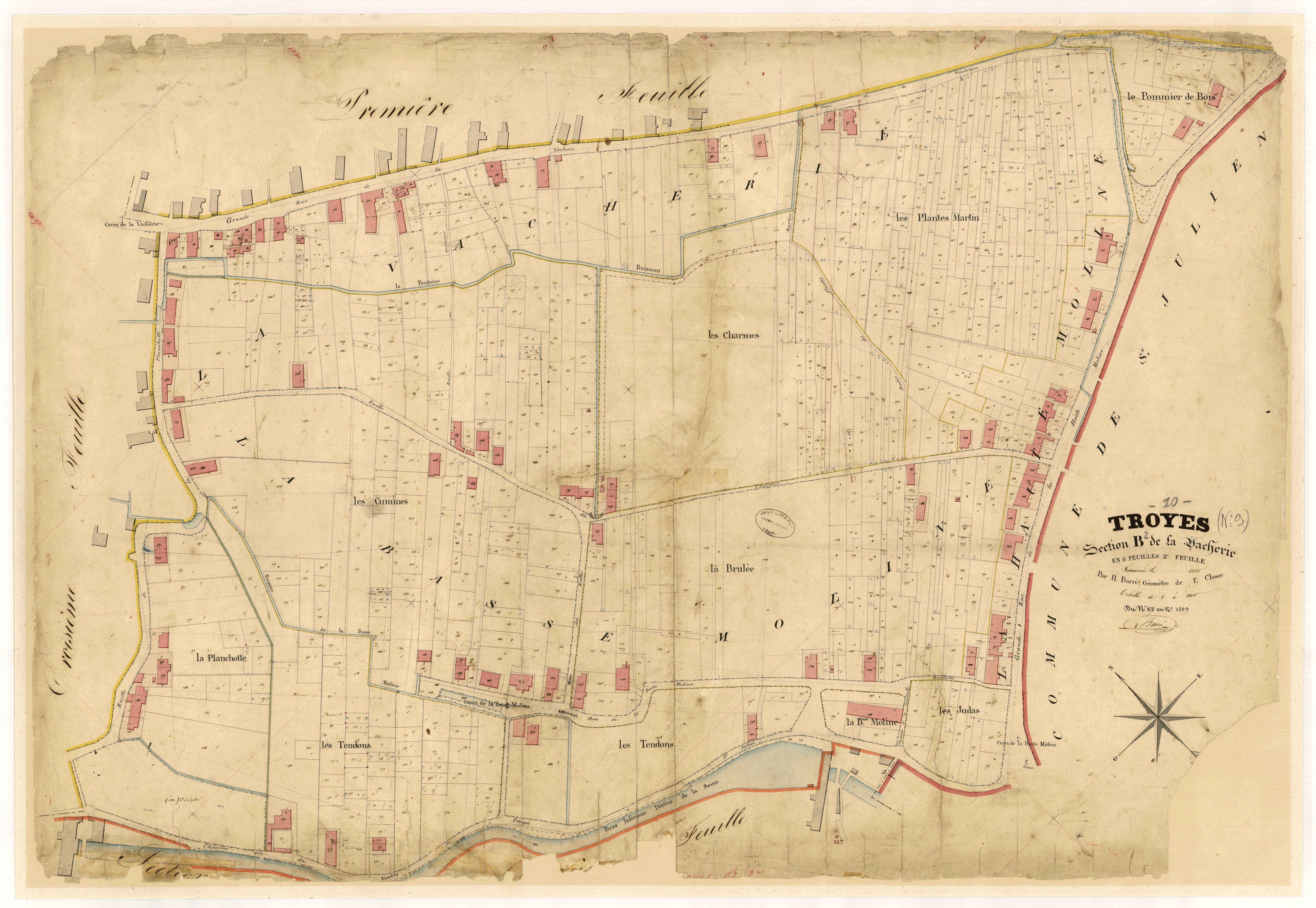 Troyes, section B dite de la Vacherie, feuille n° 2, parcelles n° 878-1589