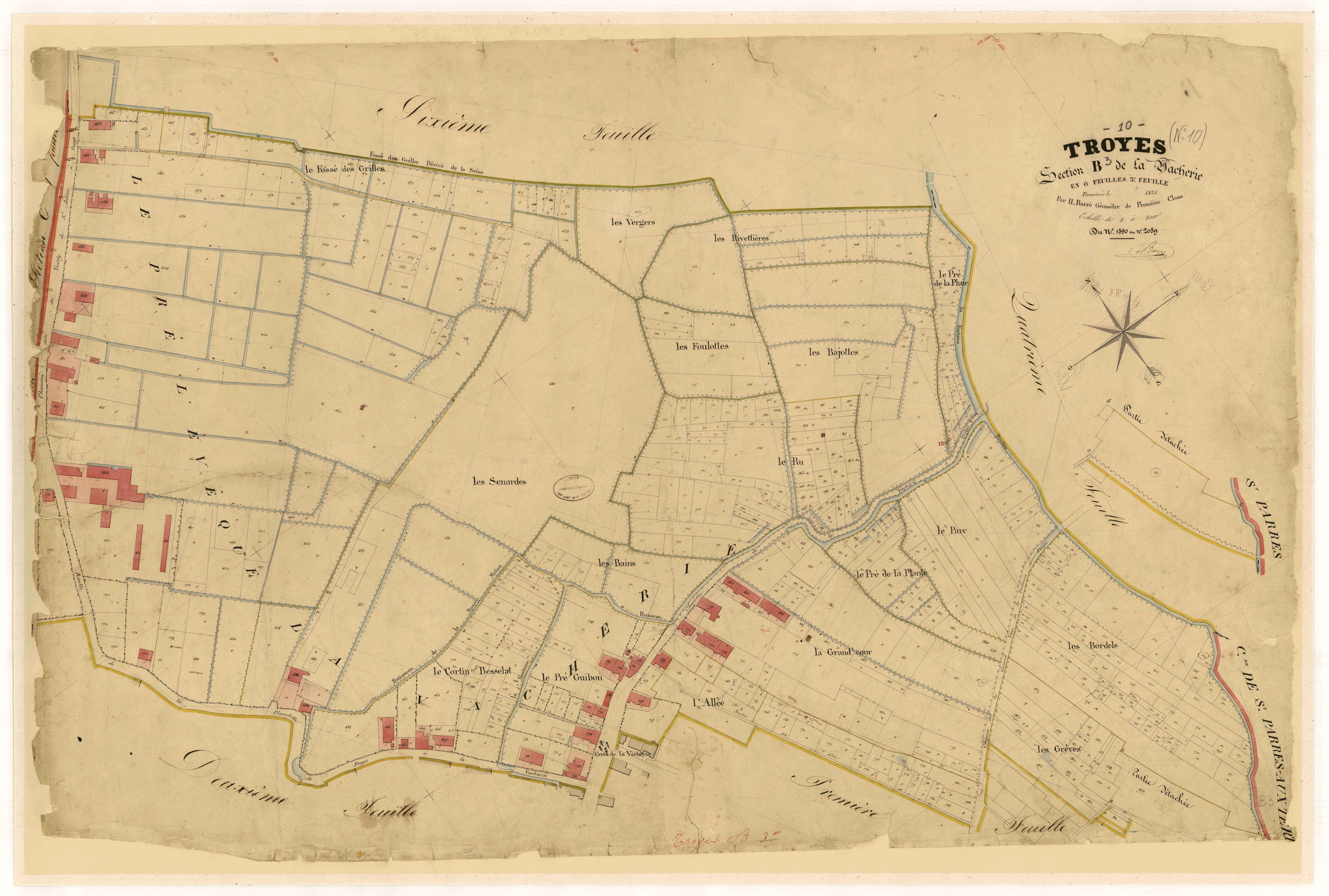 Troyes, section B dite de la Vacherie, feuille n° 3, parcelles n° 1590-2059