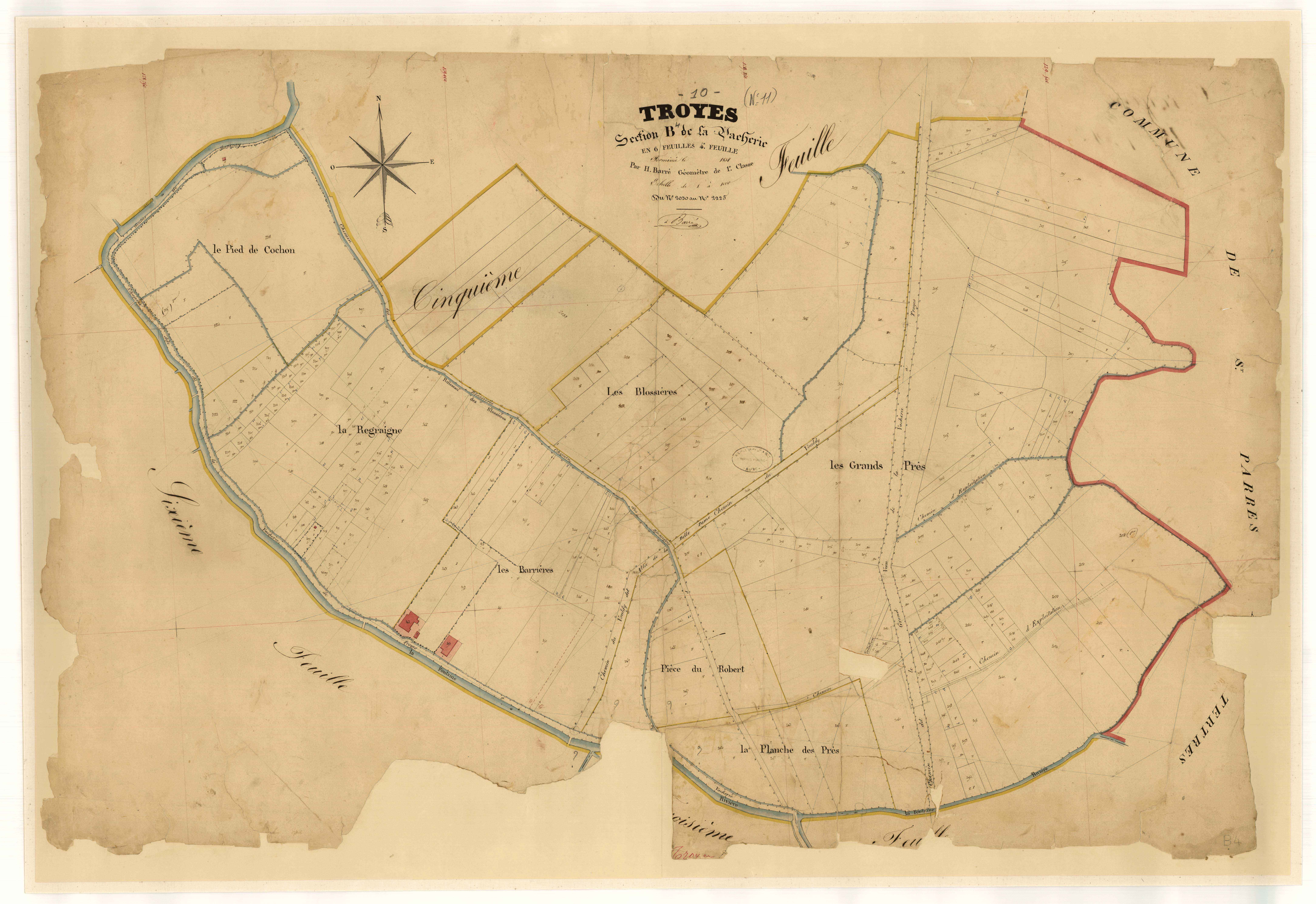 Troyes, section B dite de la Vacherie, feuille n° 4, parcelles n° 2030-2225