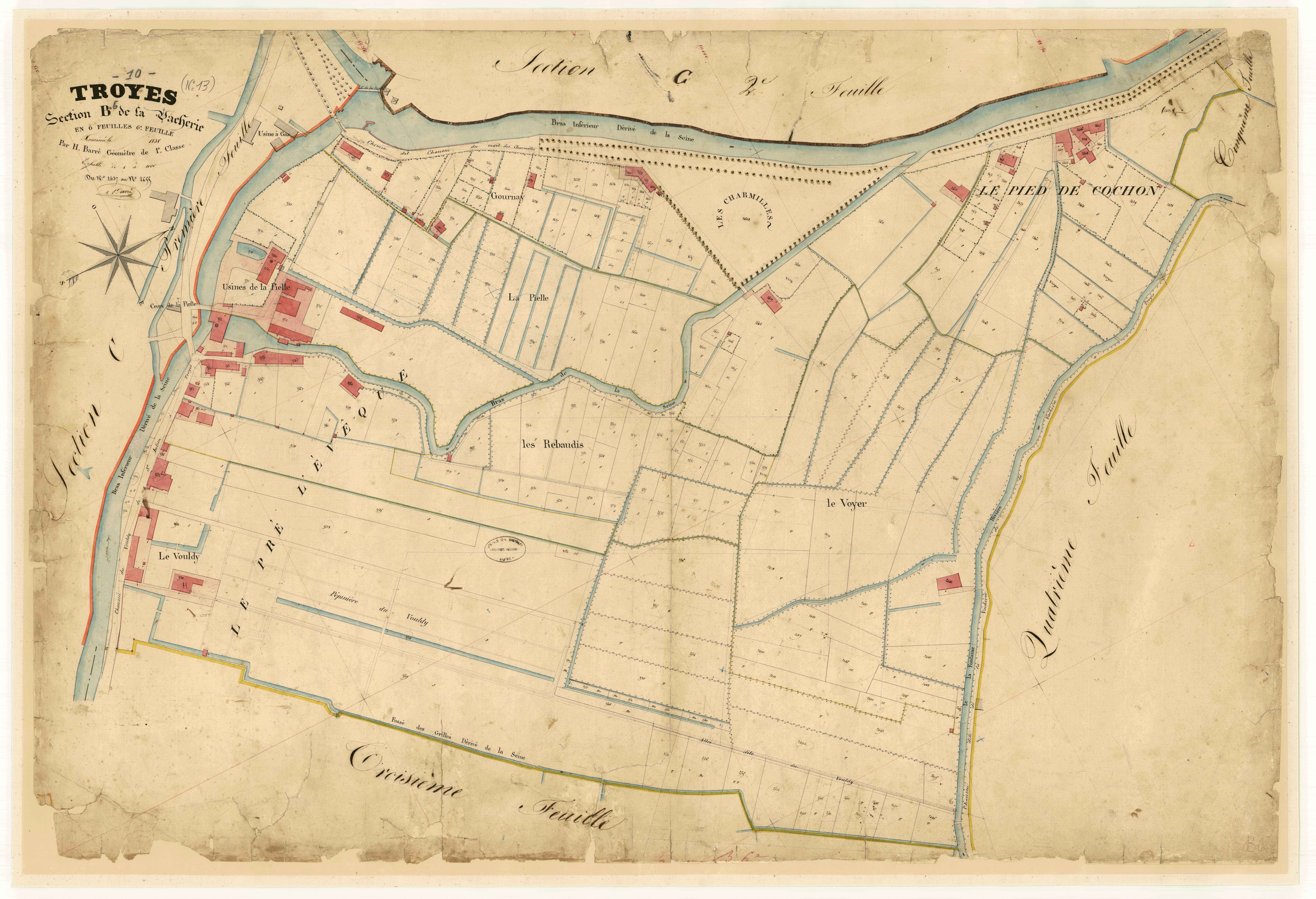 Troyes, section B dite de la Vacherie, feuille n° 6, parcelles n° 2437-2655