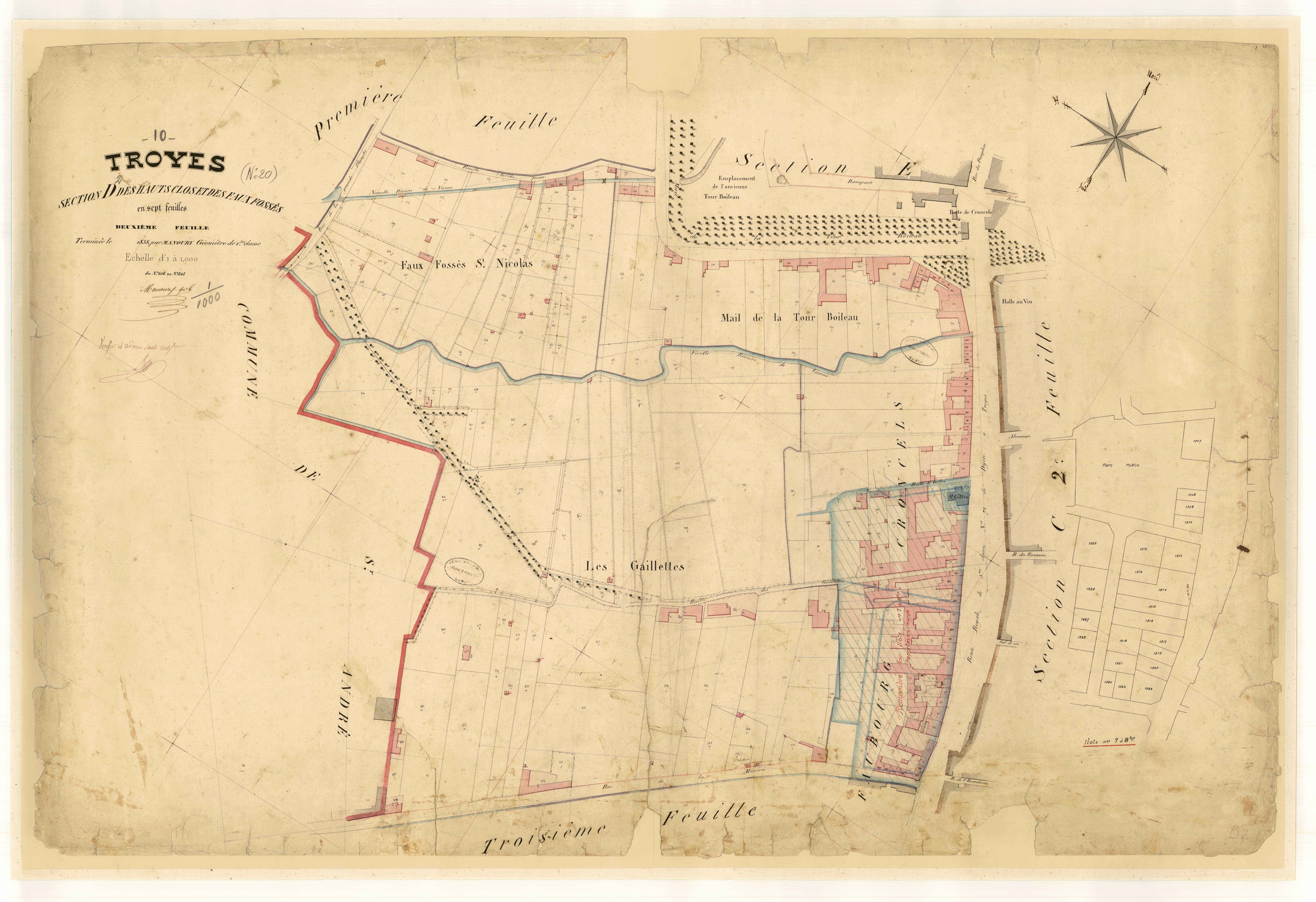 Troyes, section D dite des Hauts Clos et des Faux Fossés, feuille n° 2, parcelles n° 618-845