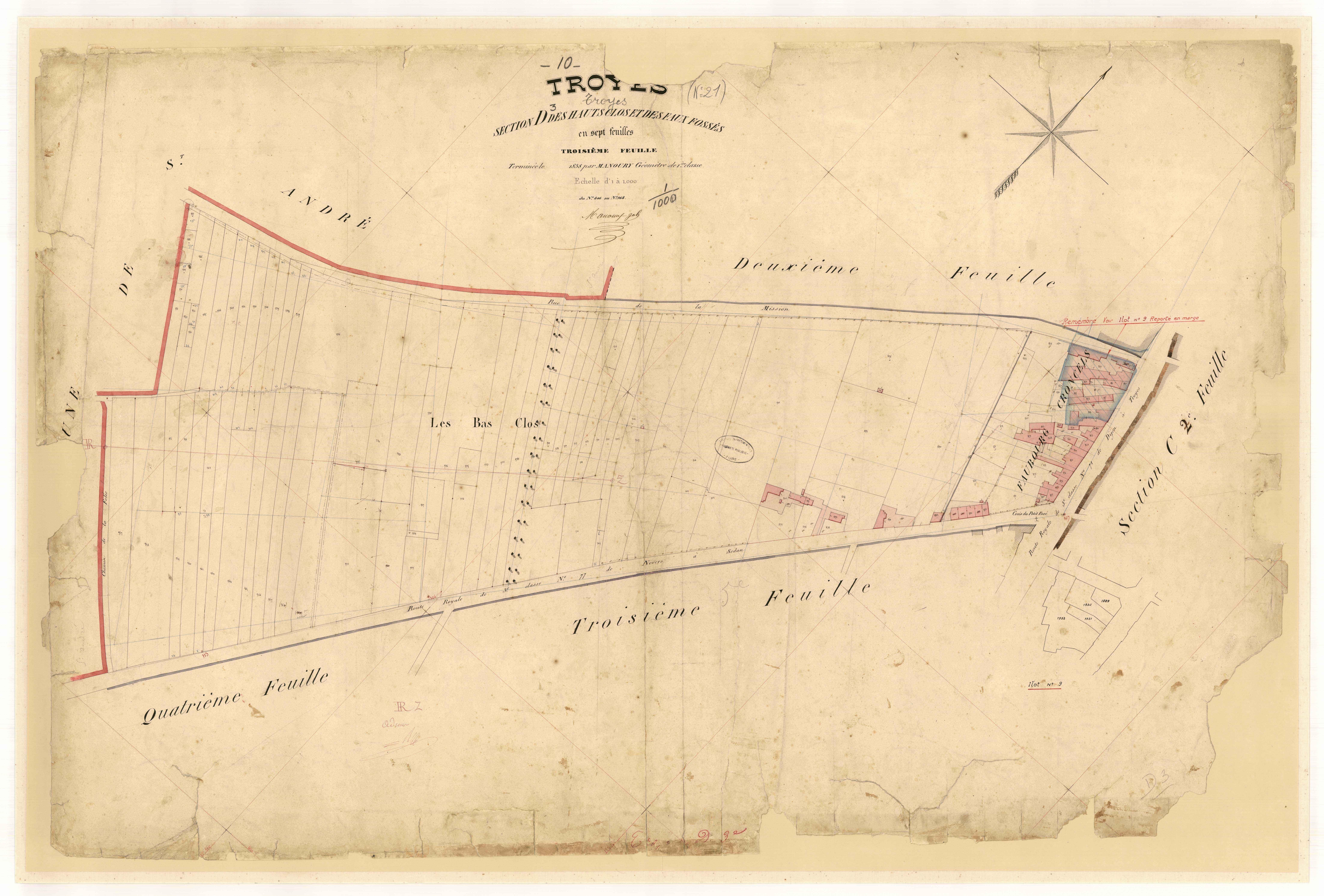 Troyes, section D dite des Hauts Clos et des Faux Fossés, feuille n° 3, parcelles n° 846-968