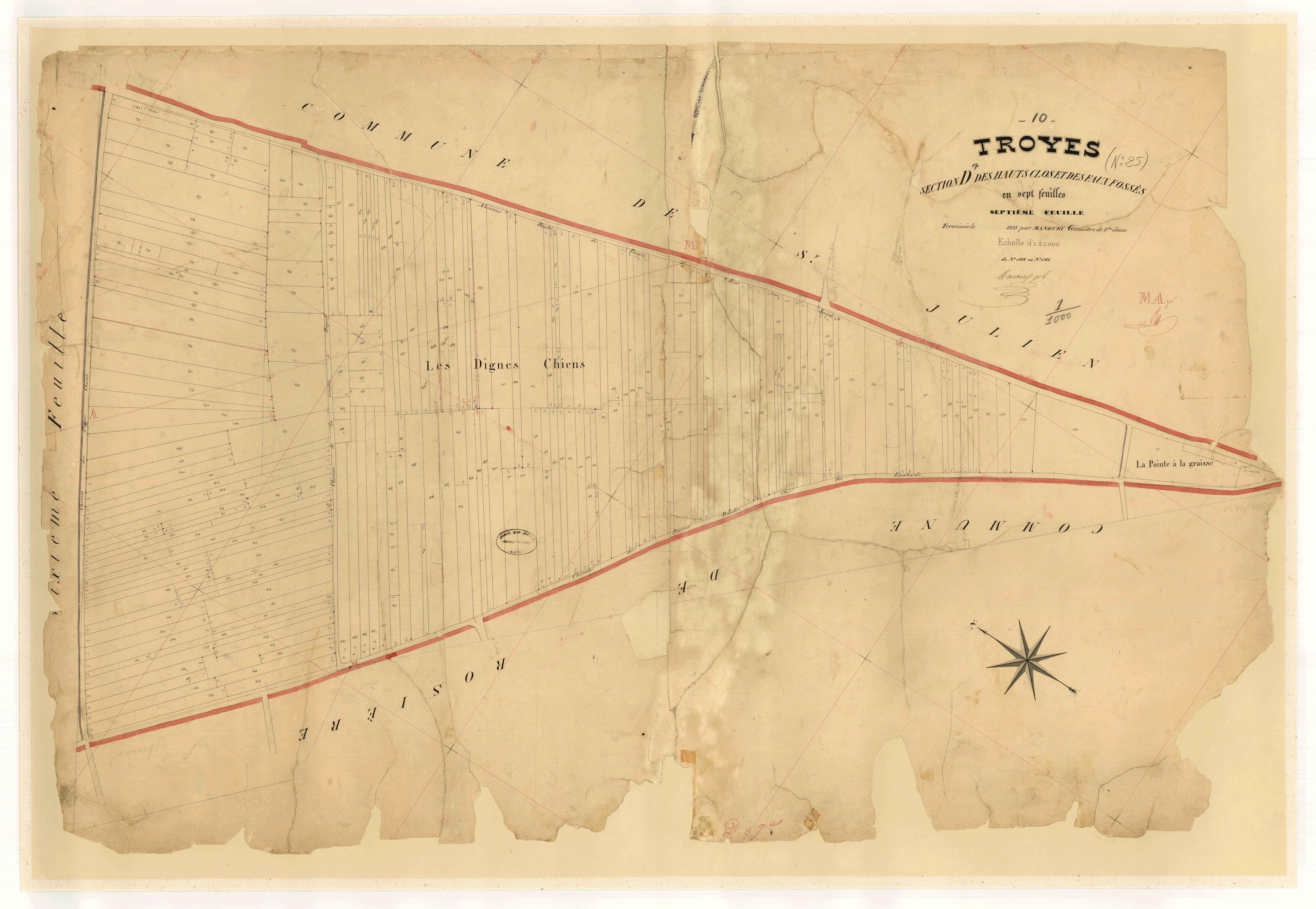 Troyes, section D dite des Hauts Clos et des Faux Fossés, feuille n° 7, parcelles n° 1558-1782