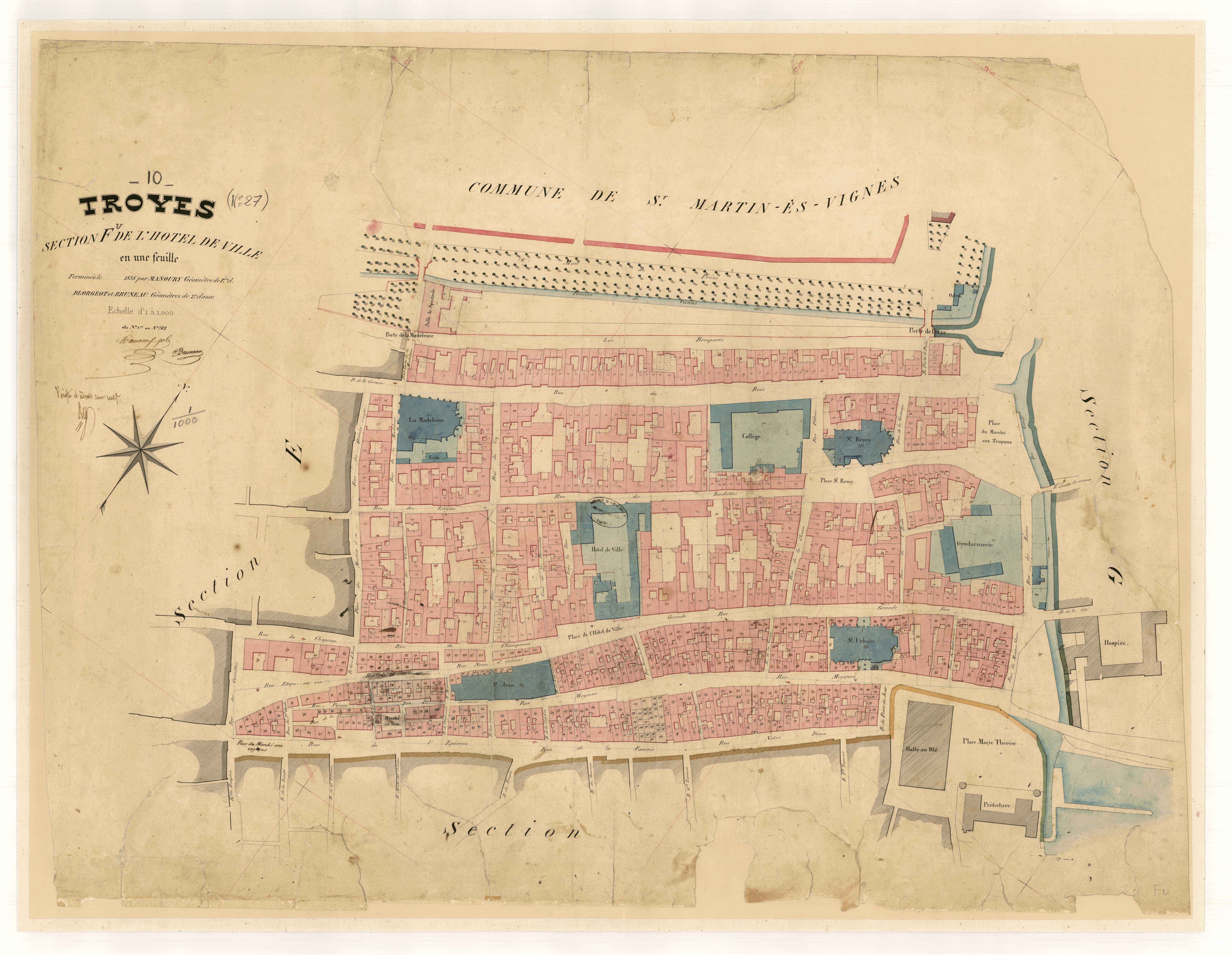 Troyes, section F dite de l'Hôtel de Ville, parcelles n° 1-782
