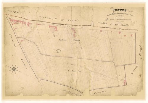 Troyes, section D dite des Hauts Clos et des Faux Fossés, feuille n° 5, parcelles n° 1202-1412