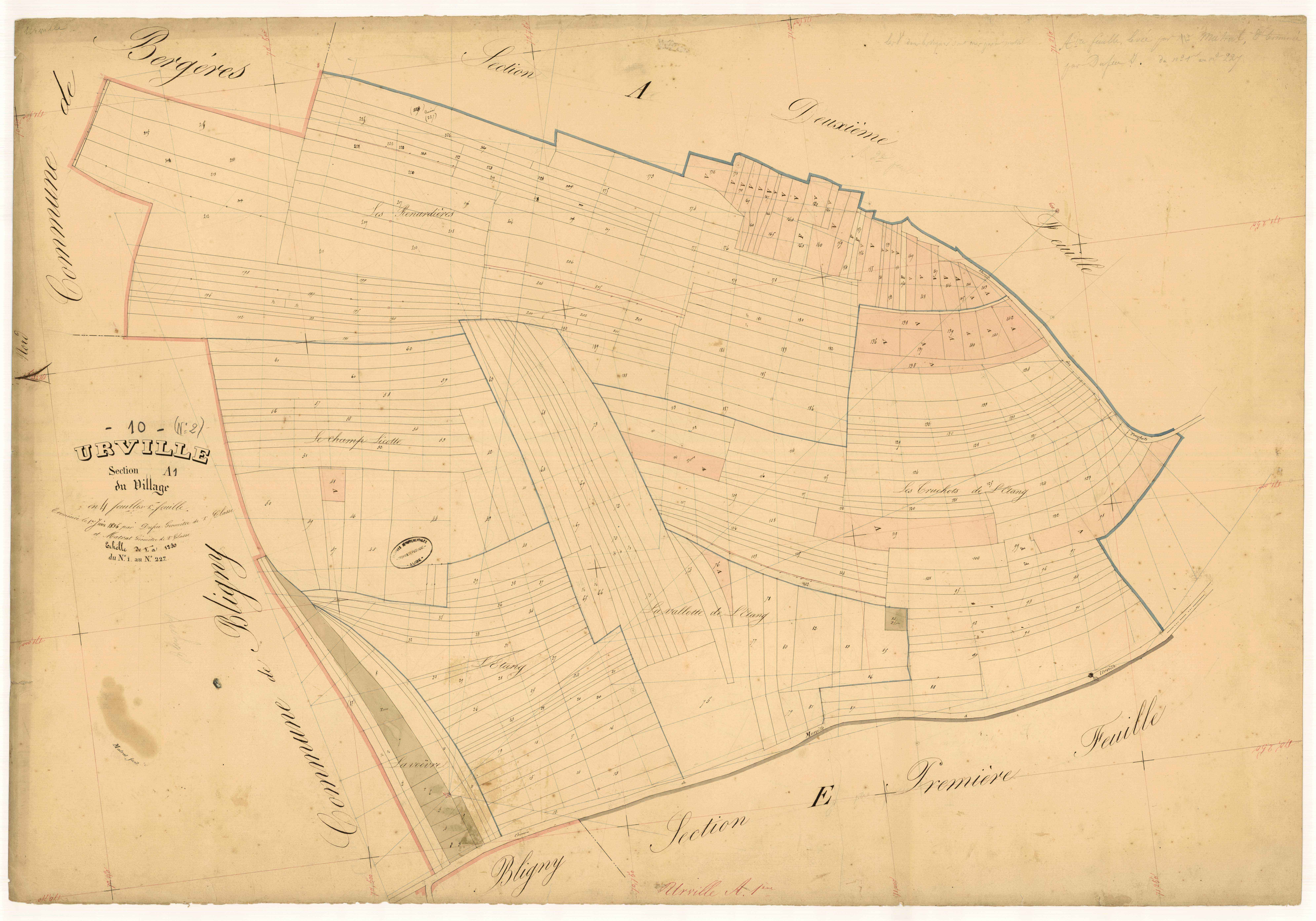 Urville, section A dite du village, feuille  n° 1, parcelles n° 1-227