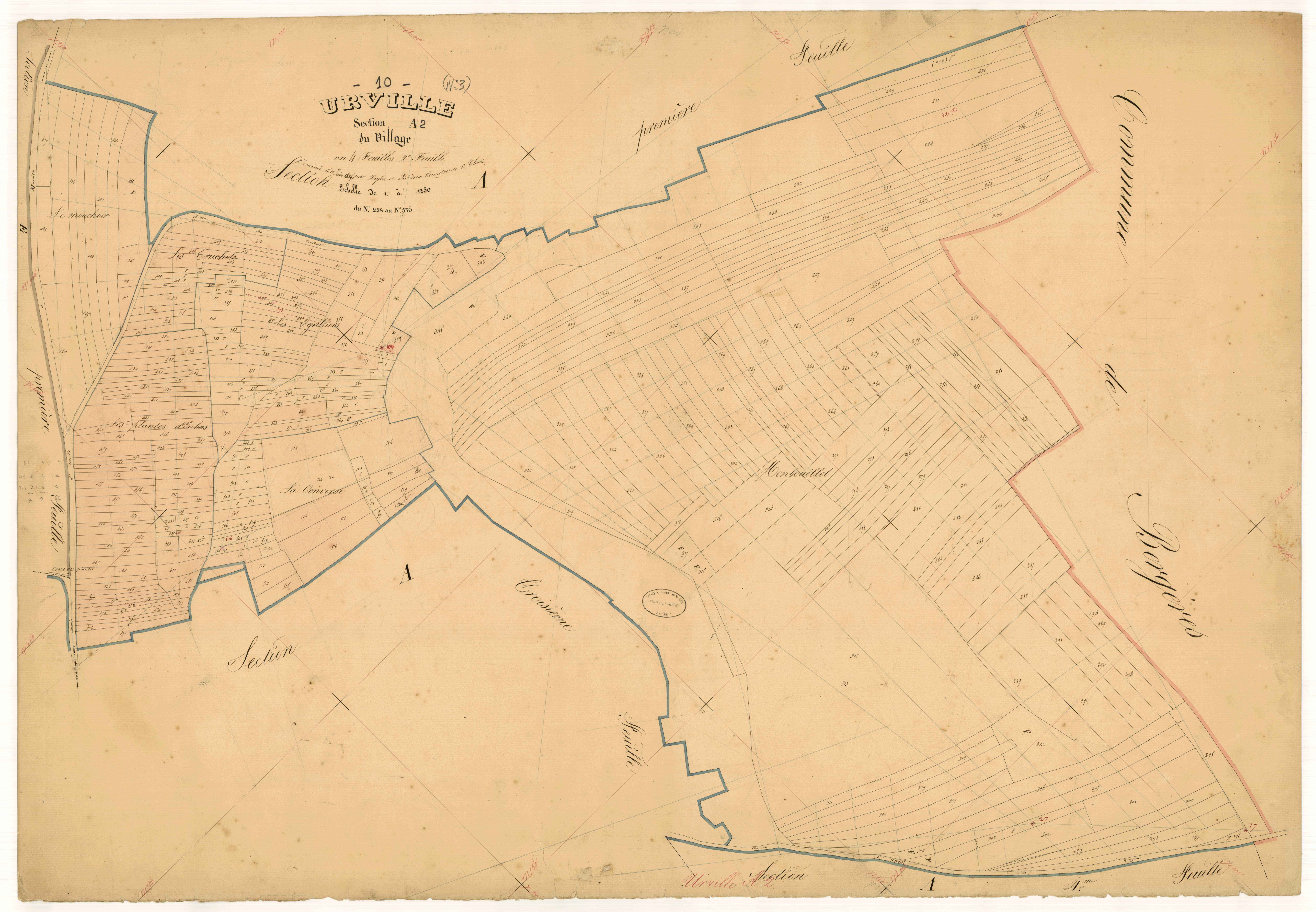 Urville, section A dite du village, feuille  n° 2, parcelles n° 228-530