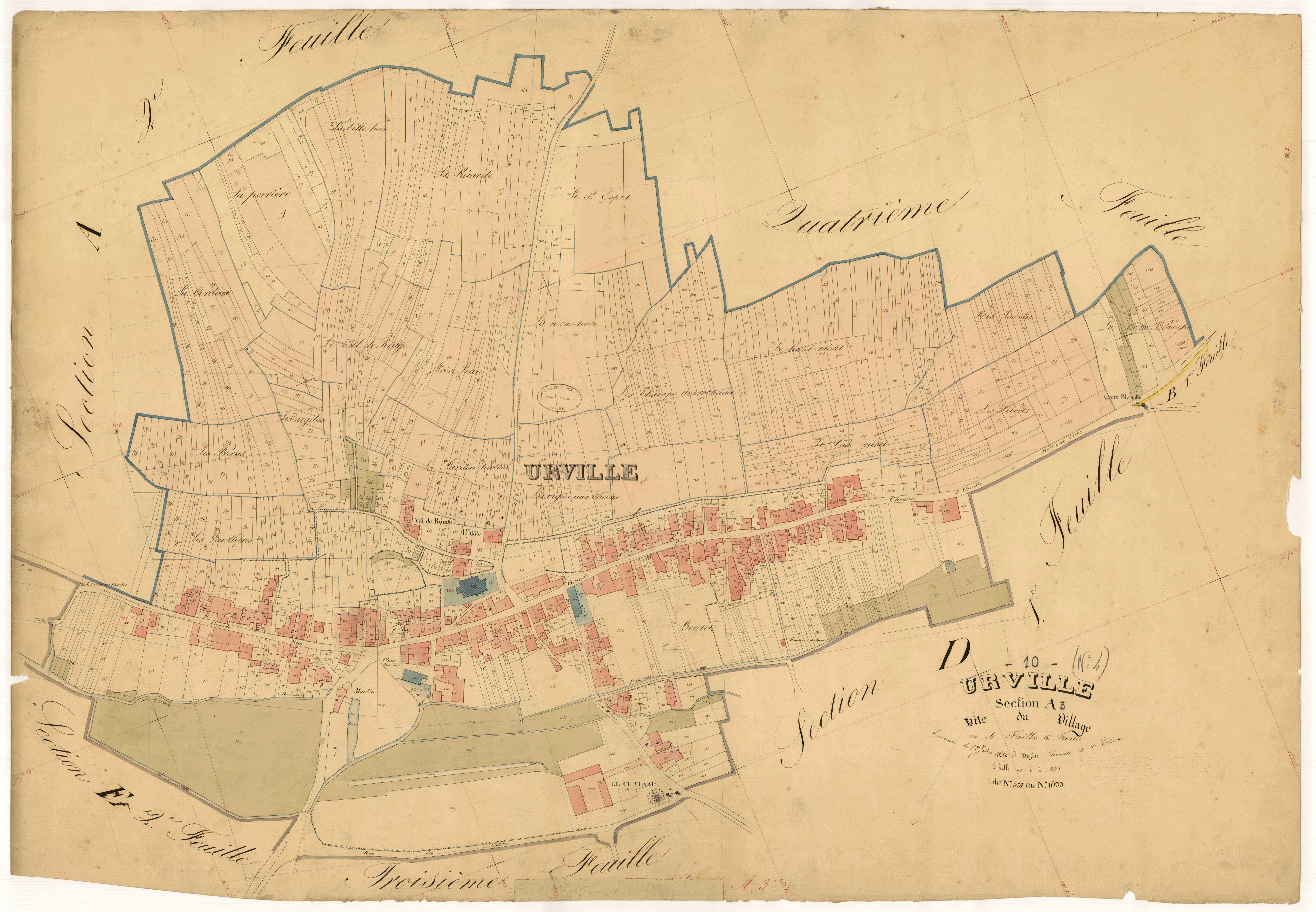 Urville, section A dite du village, feuille  n° 3, parcelles n° 531-1633