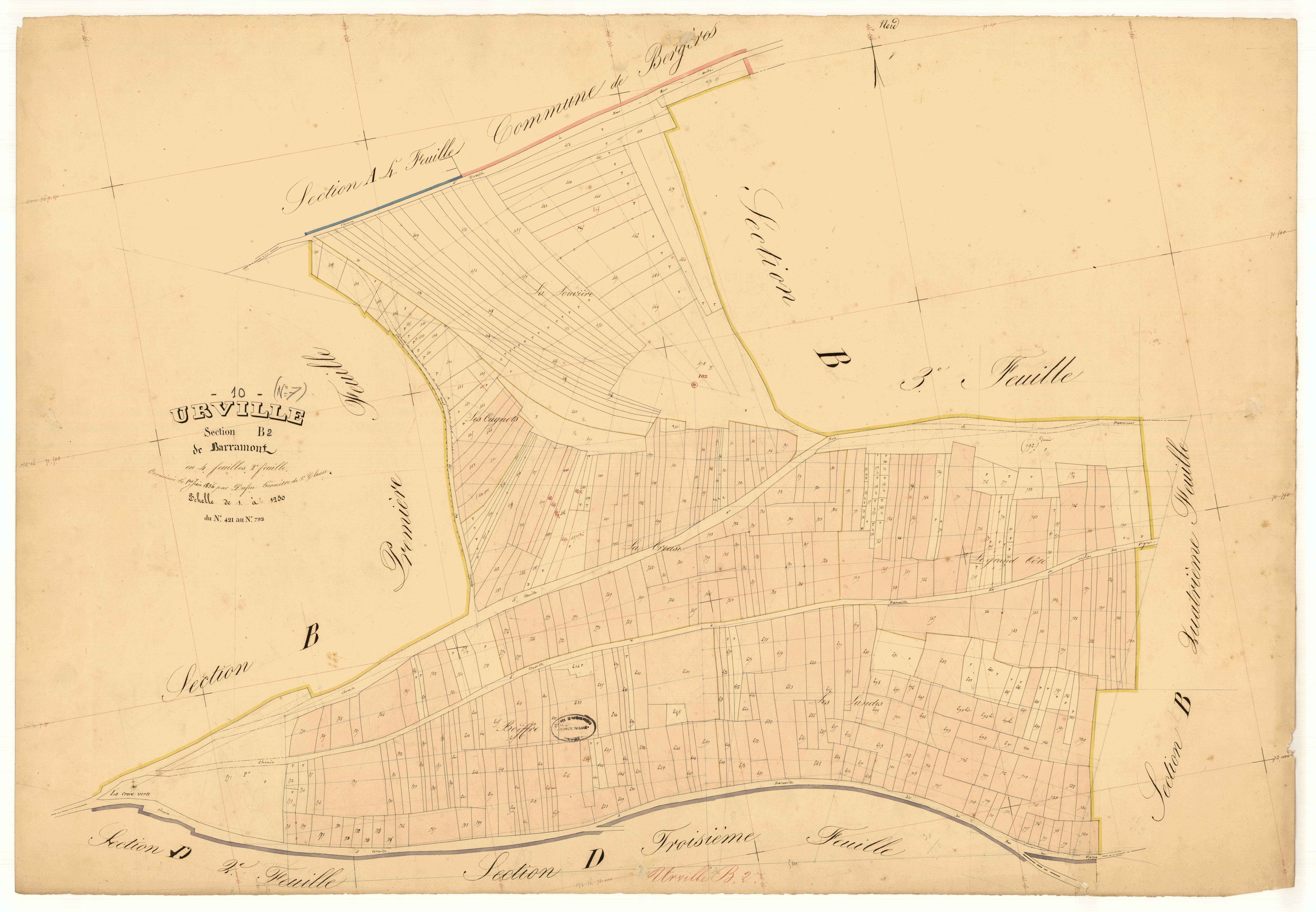Urville, section B dite de Barramont, feuille  n° 2, parcelles n° 421-792