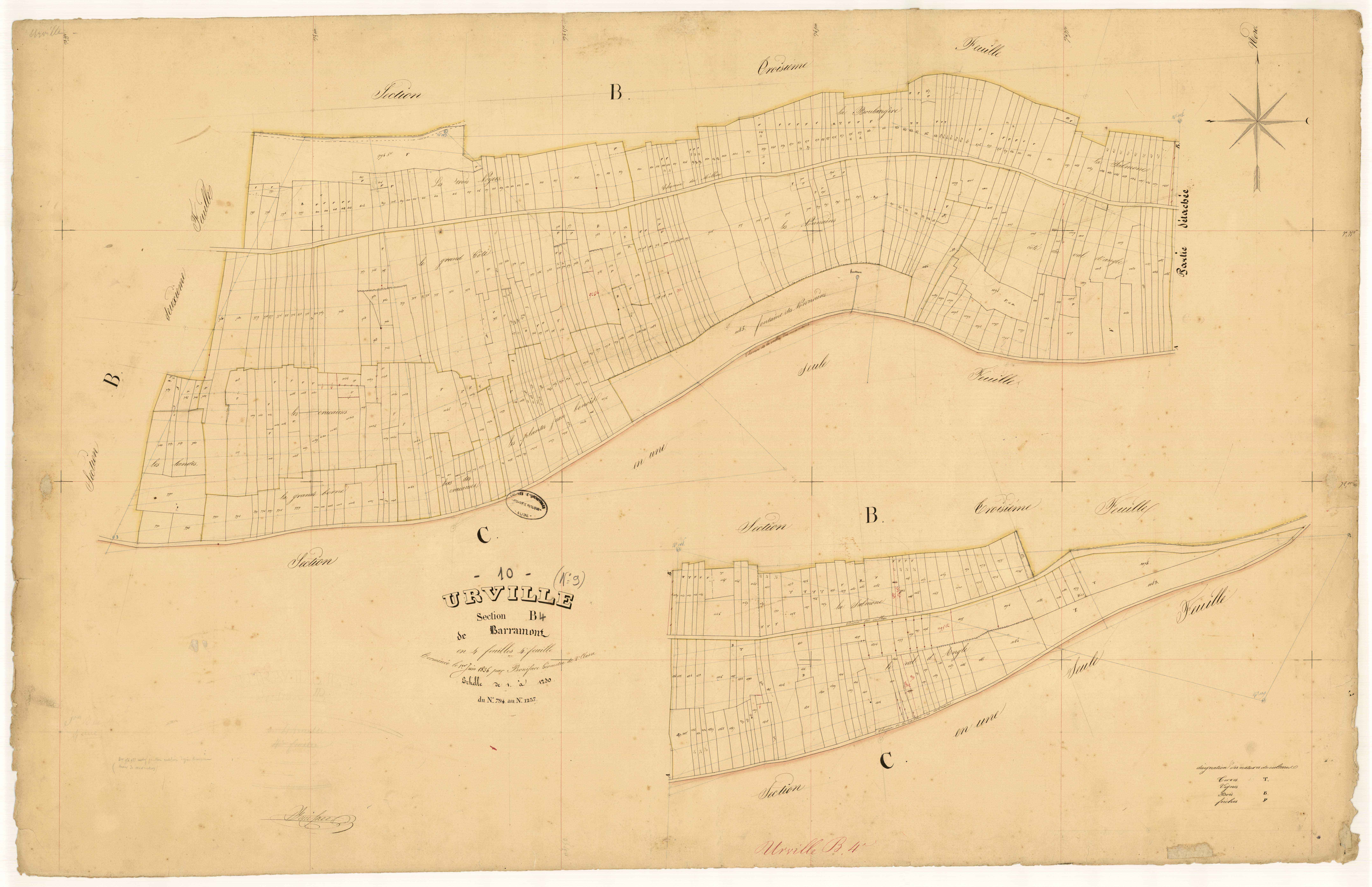 Urville, section B dite de Barramont, feuille  n° 4, parcelles n° 794-1257