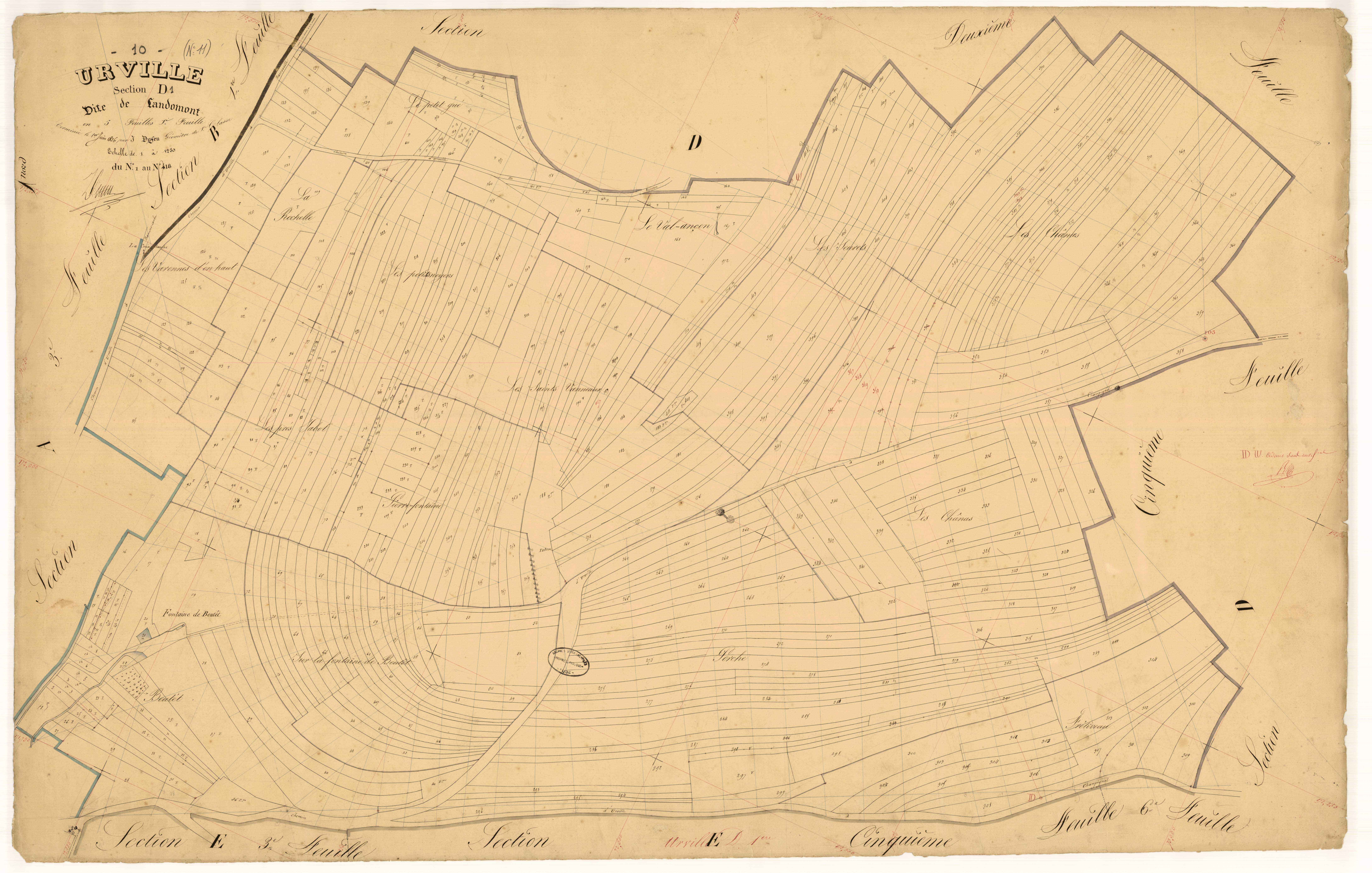 Urville, section D dite de Landomont, feuille  n° 1, parcelles n° 1-418