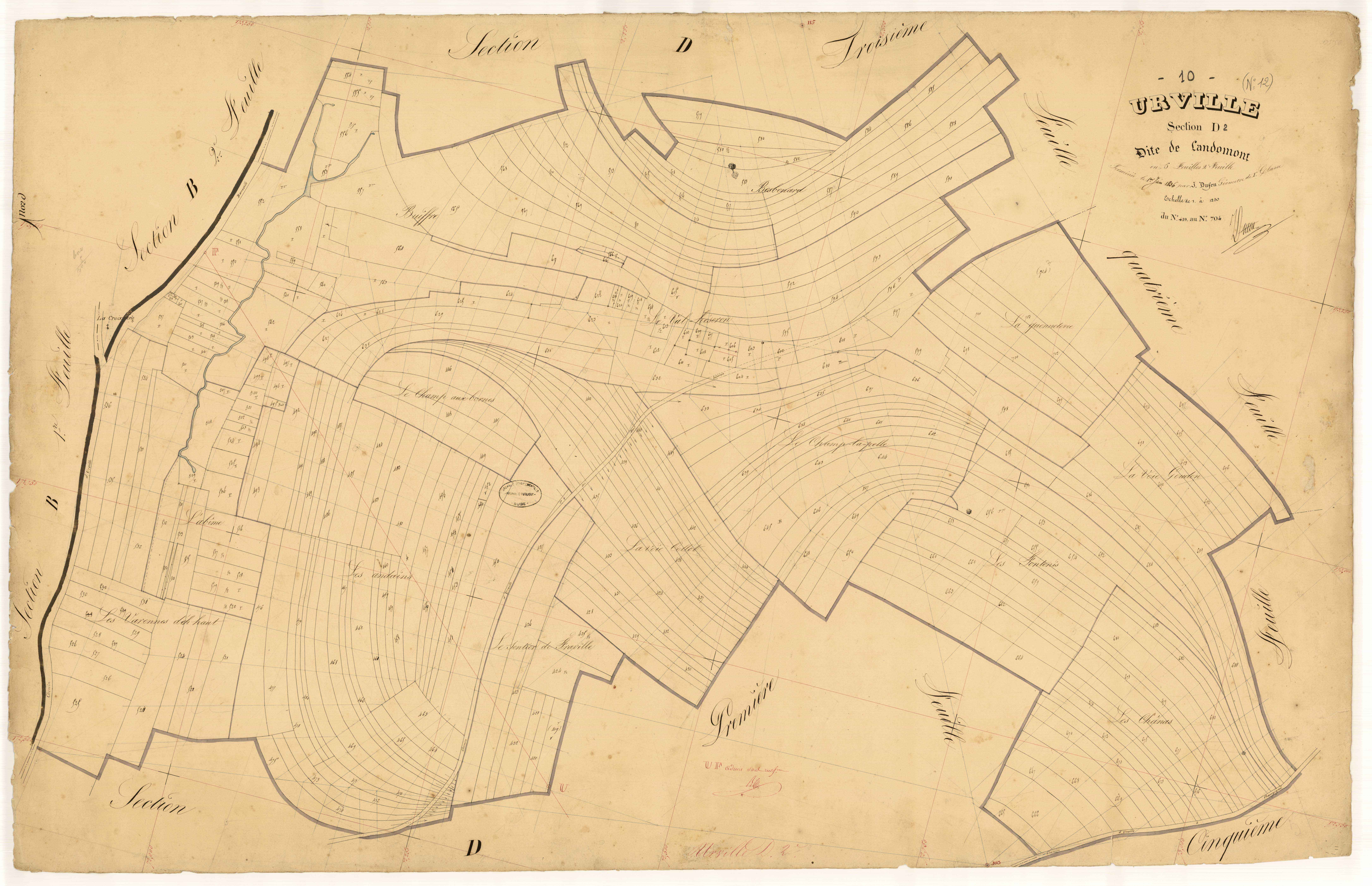Urville, section D dite de Landomont, feuille  n° 2, parcelles n° 419-704