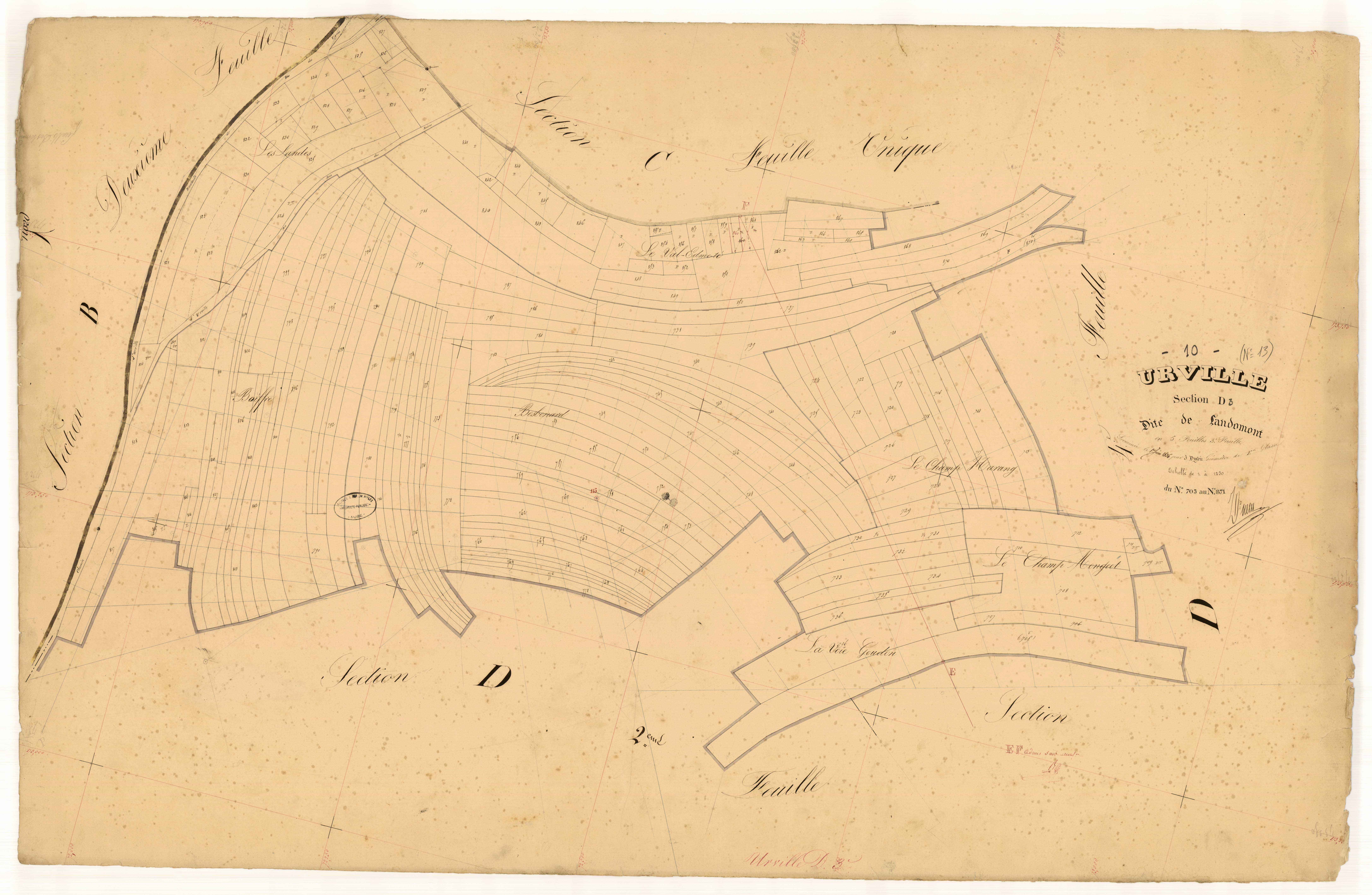 Urville, section D dite de Landomont, feuille  n° 3, parcelles n° 705-871