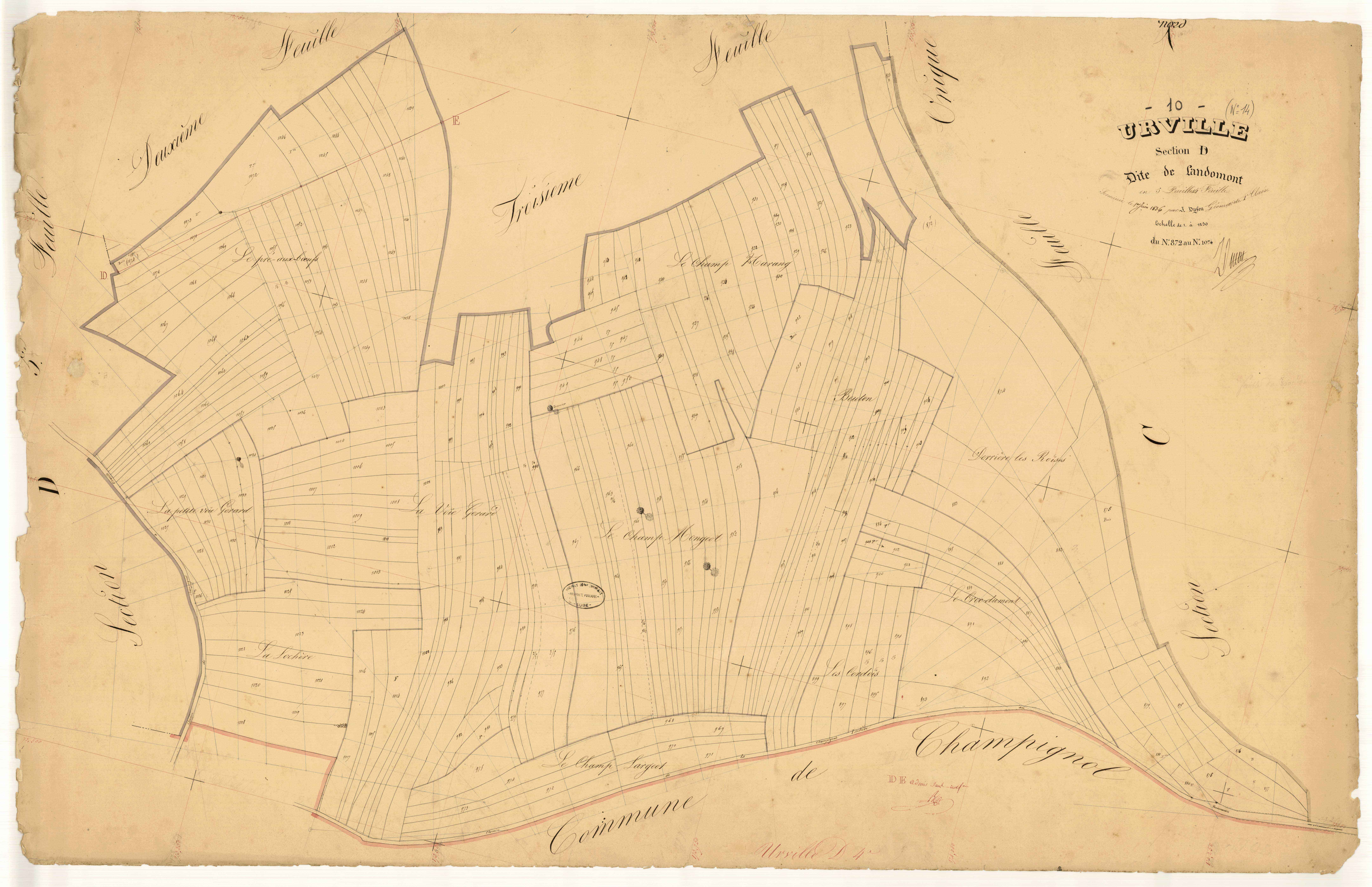 Urville, section D dite de Landomont, feuille  n° 4, parcelles n° 872-1074