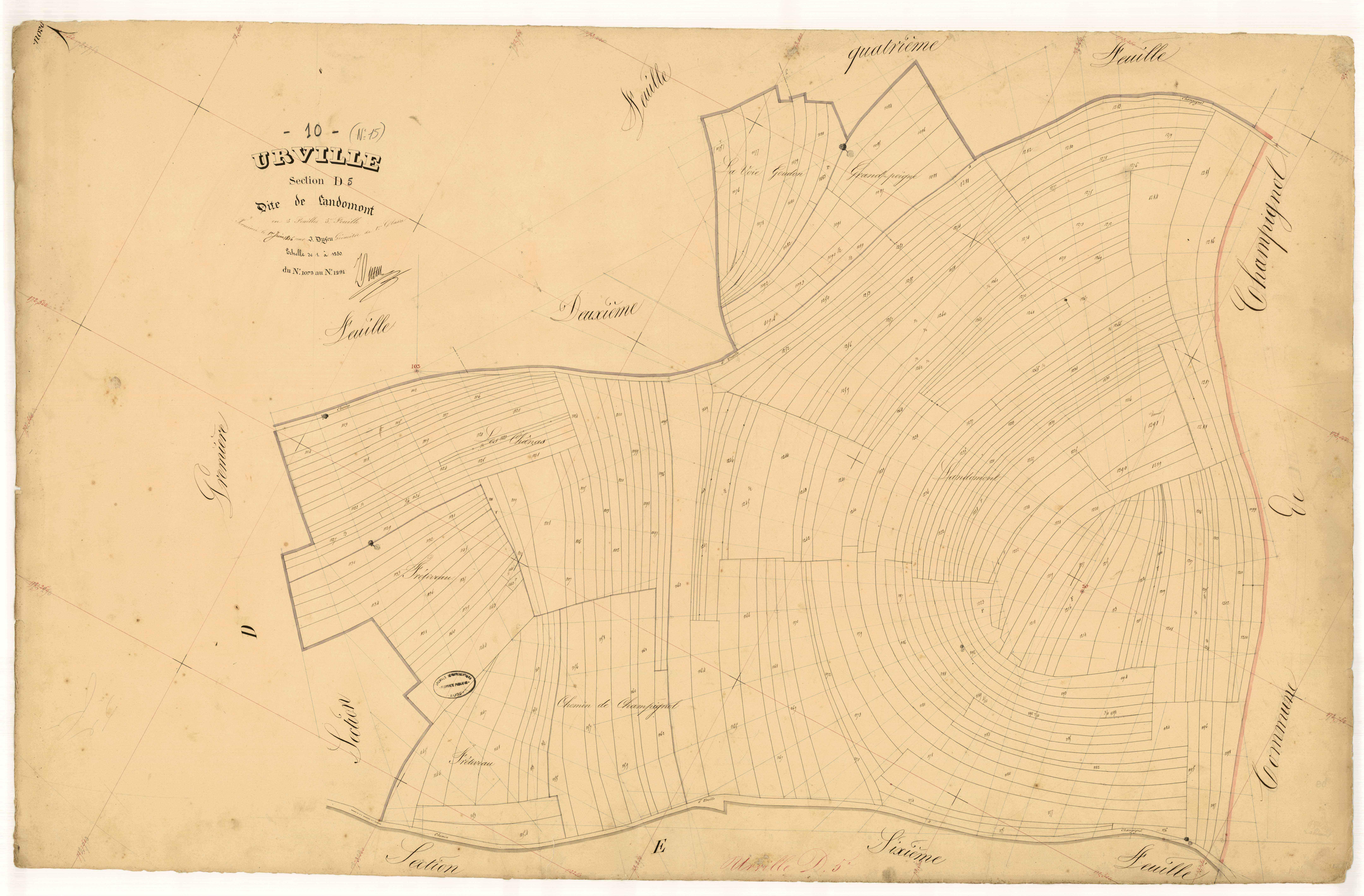 Urville, section D dite de Landomont, feuille  n° 5, parcelles n° 1075-1291
