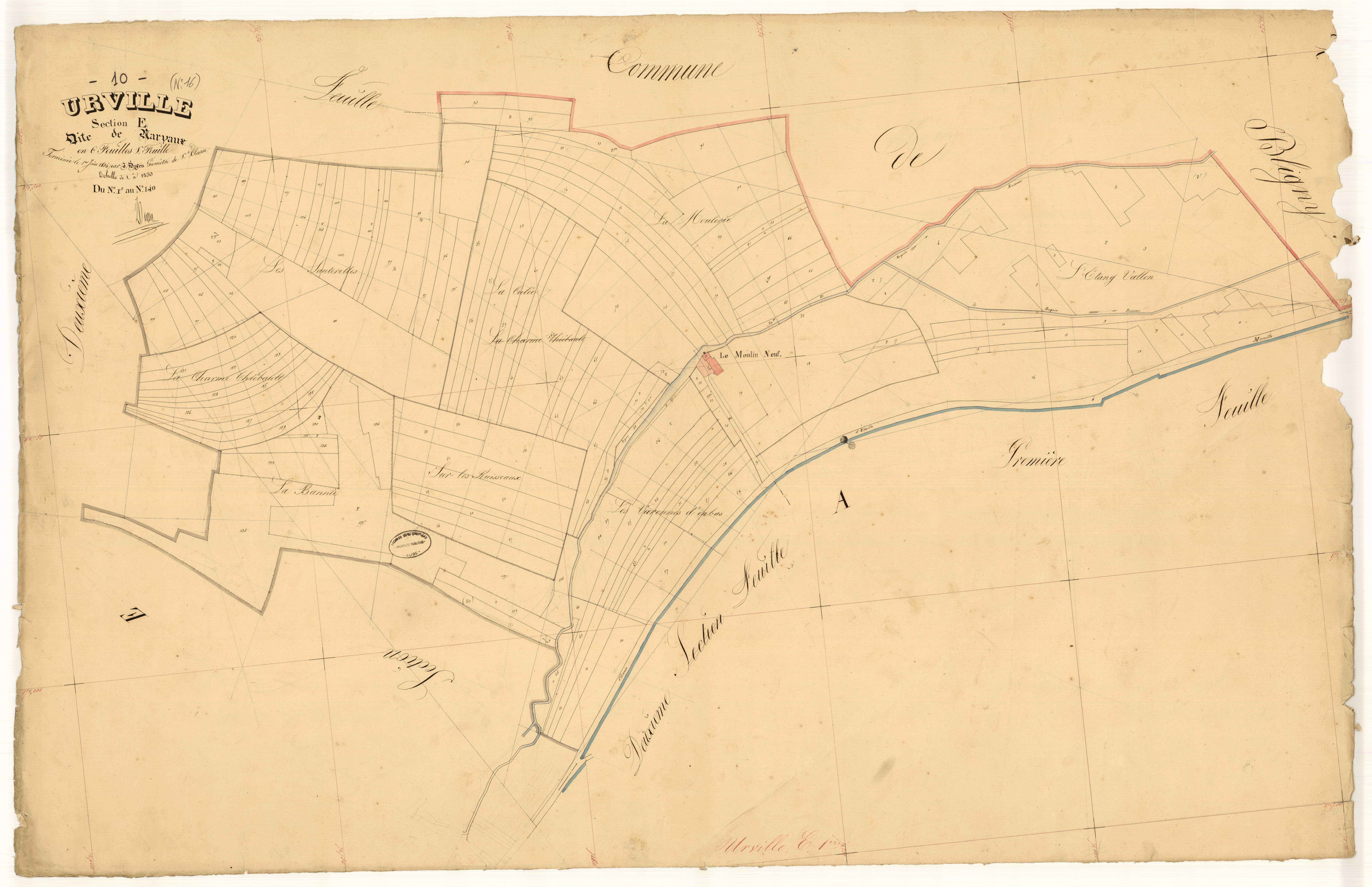 Urville, section E dite de Narvaux, feuille  n° 1, parcelles n° 1-140
