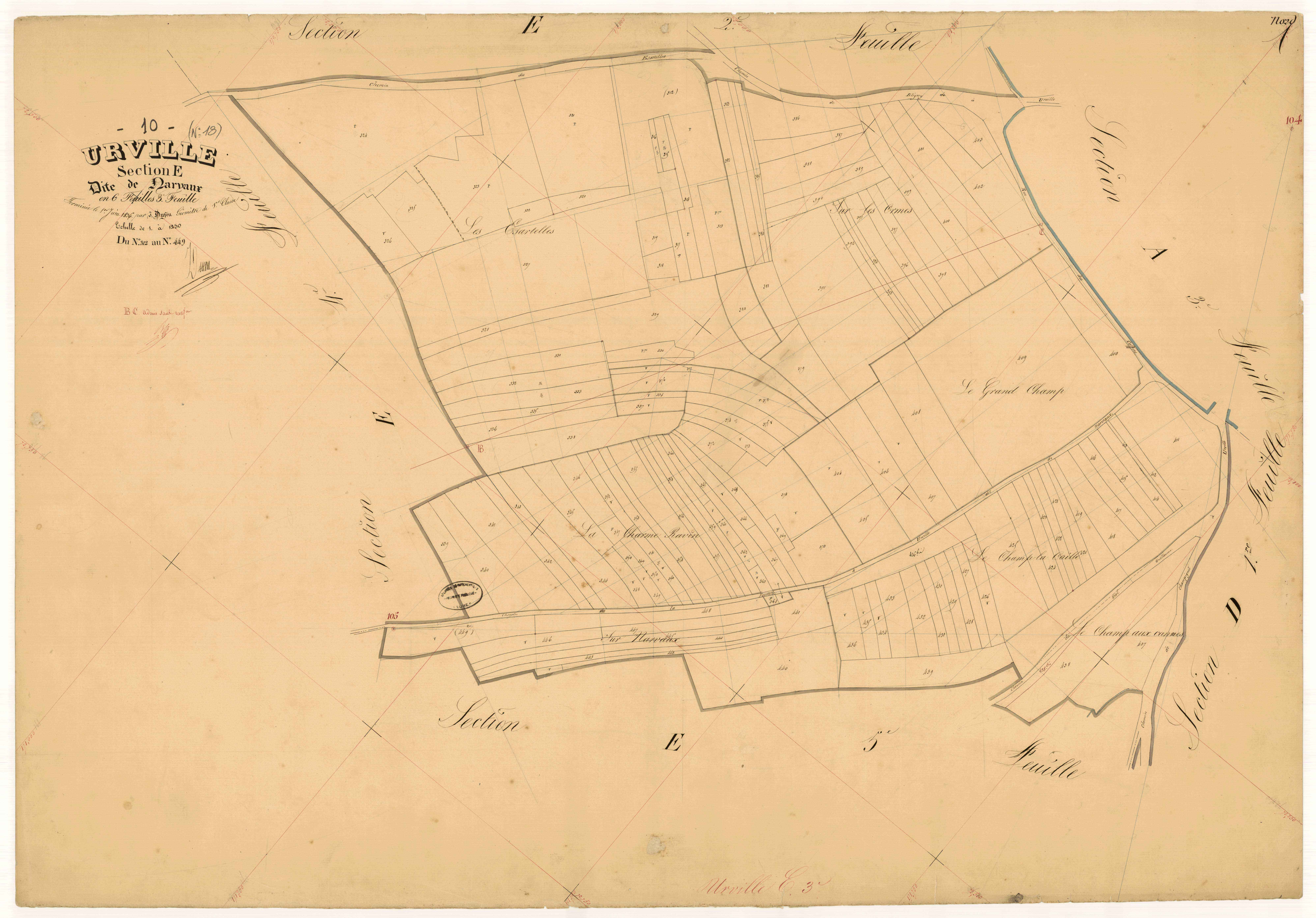 Urville, section E dite de Narvaux, feuille  n° 3, parcelles n° 312-449